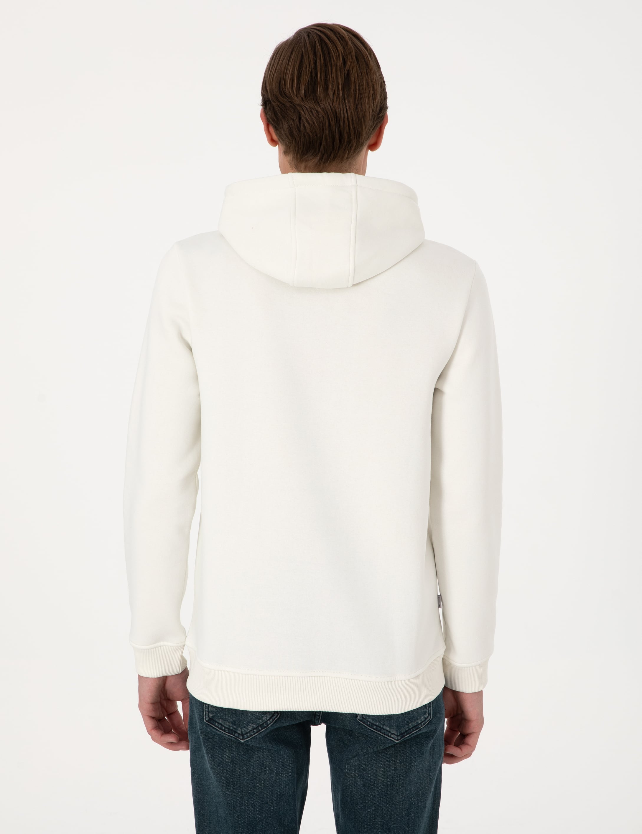 Beyaz 2 İplik Regular Fit Kapüşonlu Basic Sweatshirt