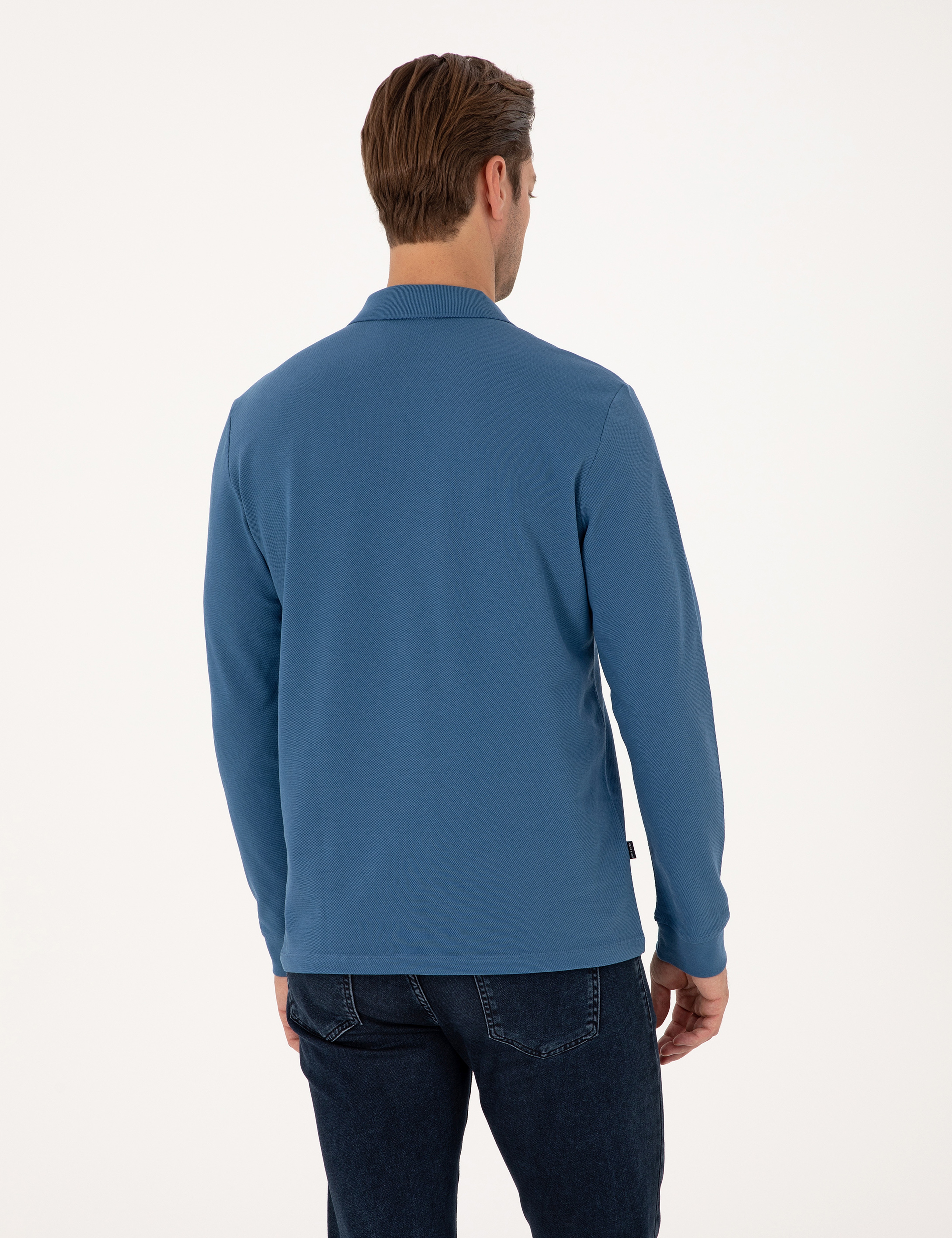Açık Lacivert Slim Fit Kıvrılmaz Fermuarlı Polo Yaka Basic Pike Sweatshirt - Image 5
