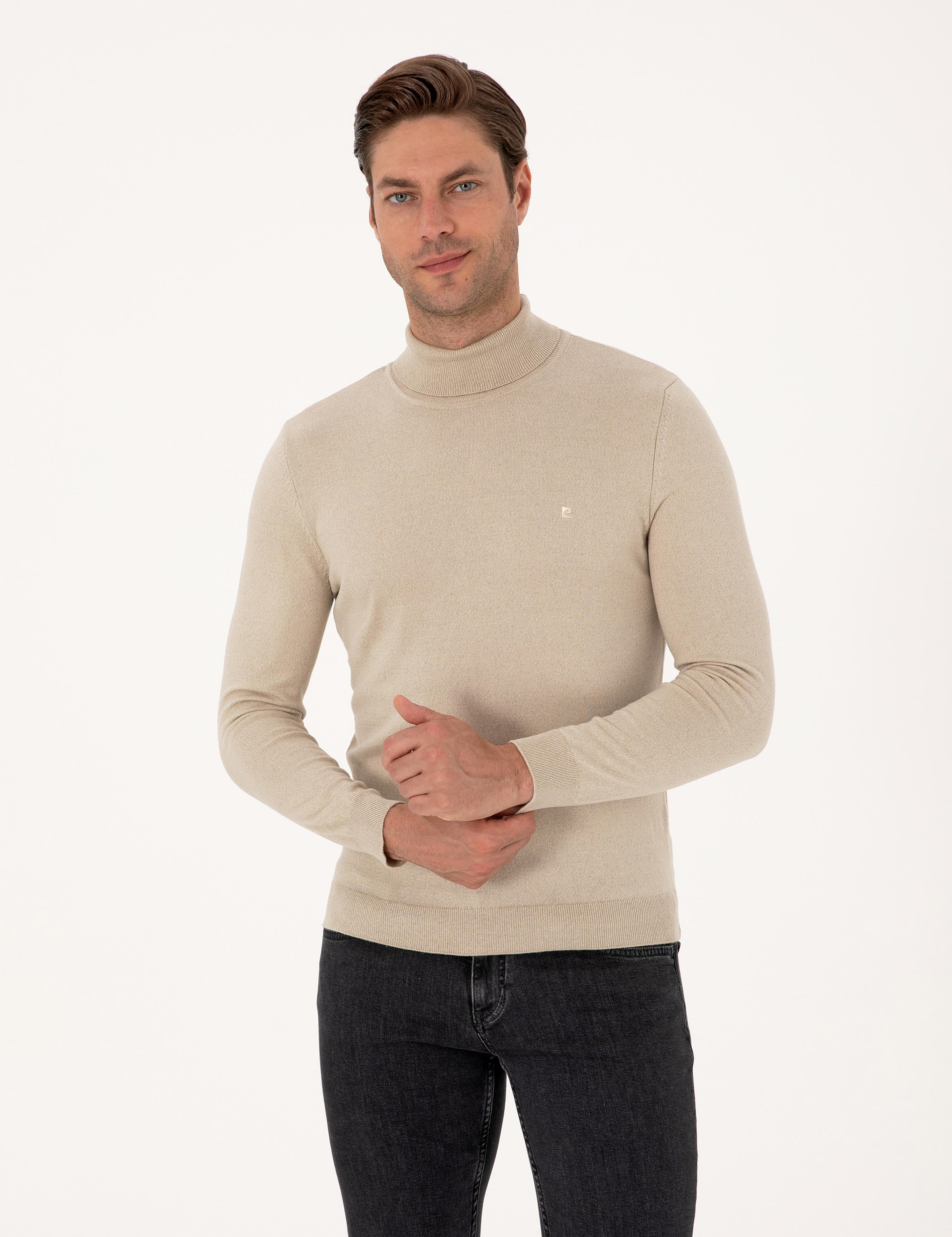 Kum Melanj Slim Fit Balıkçı Yaka Basic Triko Kazak