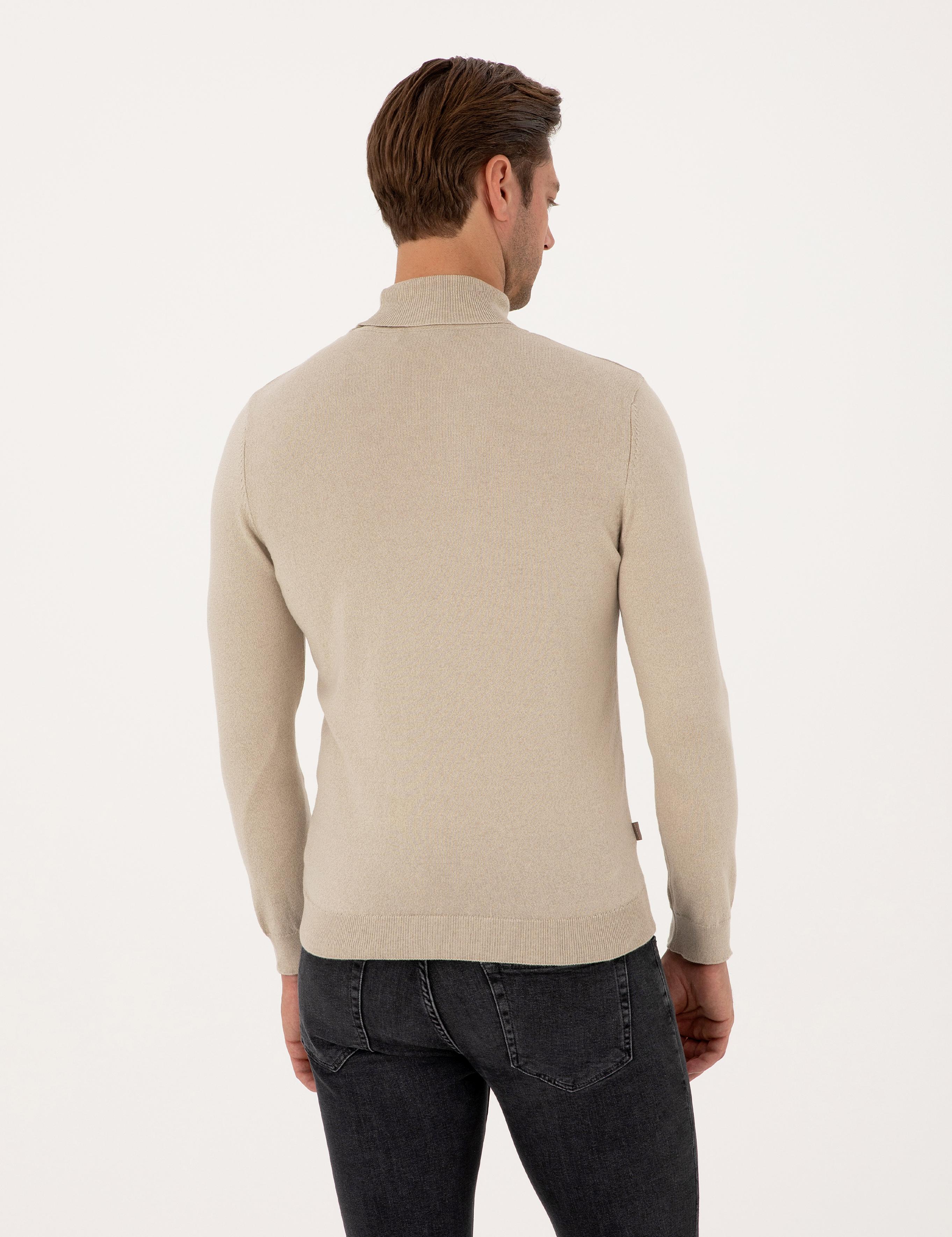 Kum Melanj Slim Fit Balıkçı Yaka Basic Triko Kazak