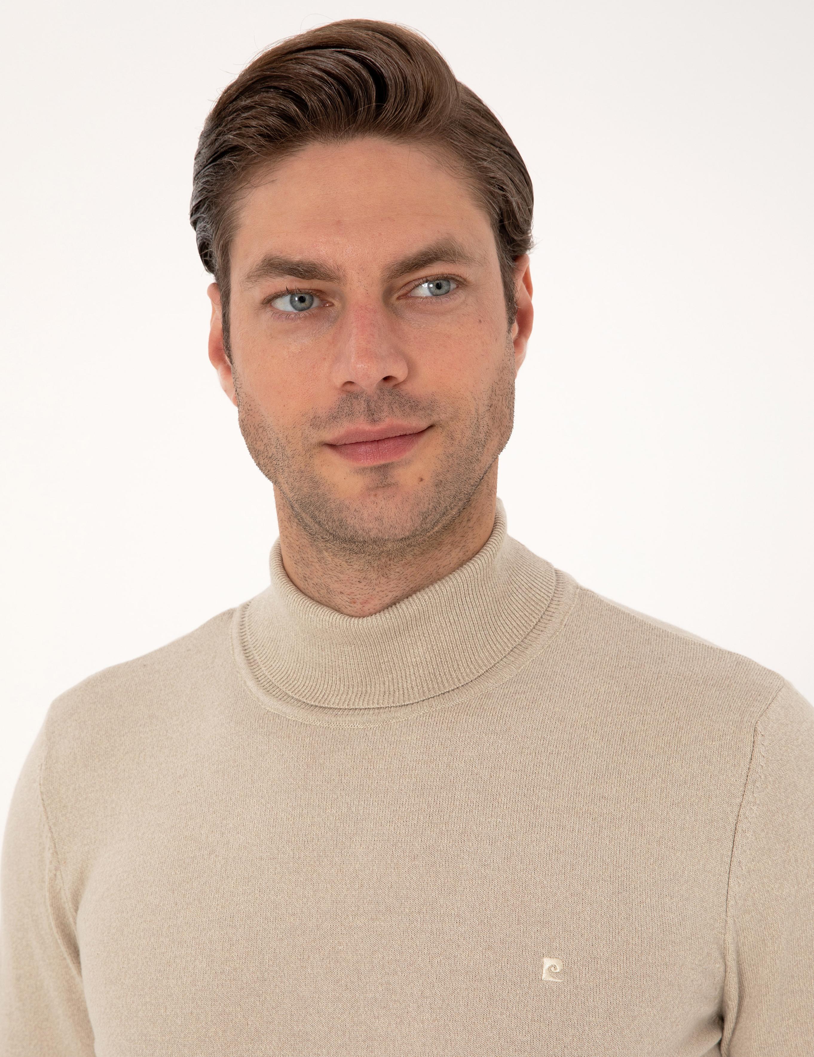 Kum Melanj Slim Fit Balıkçı Yaka Basic Triko Kazak