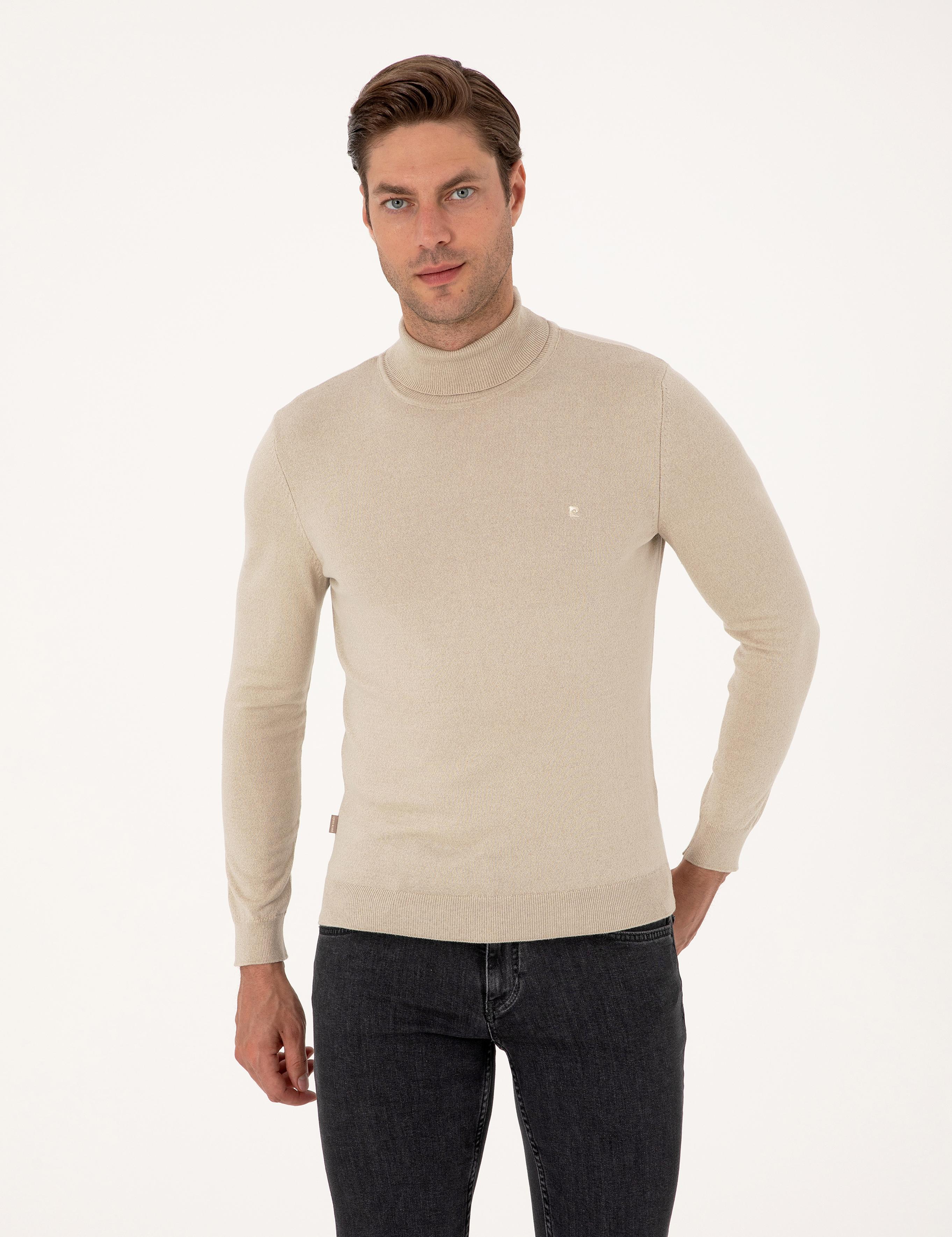 Kum Melanj Slim Fit Balıkçı Yaka Basic Triko Kazak