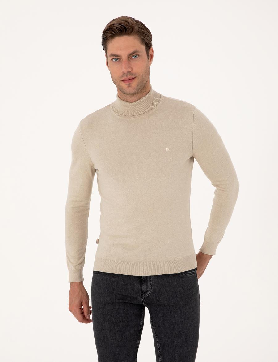 Kum Melanj Slim Fit Balıkçı Yaka Basic Triko Kazak