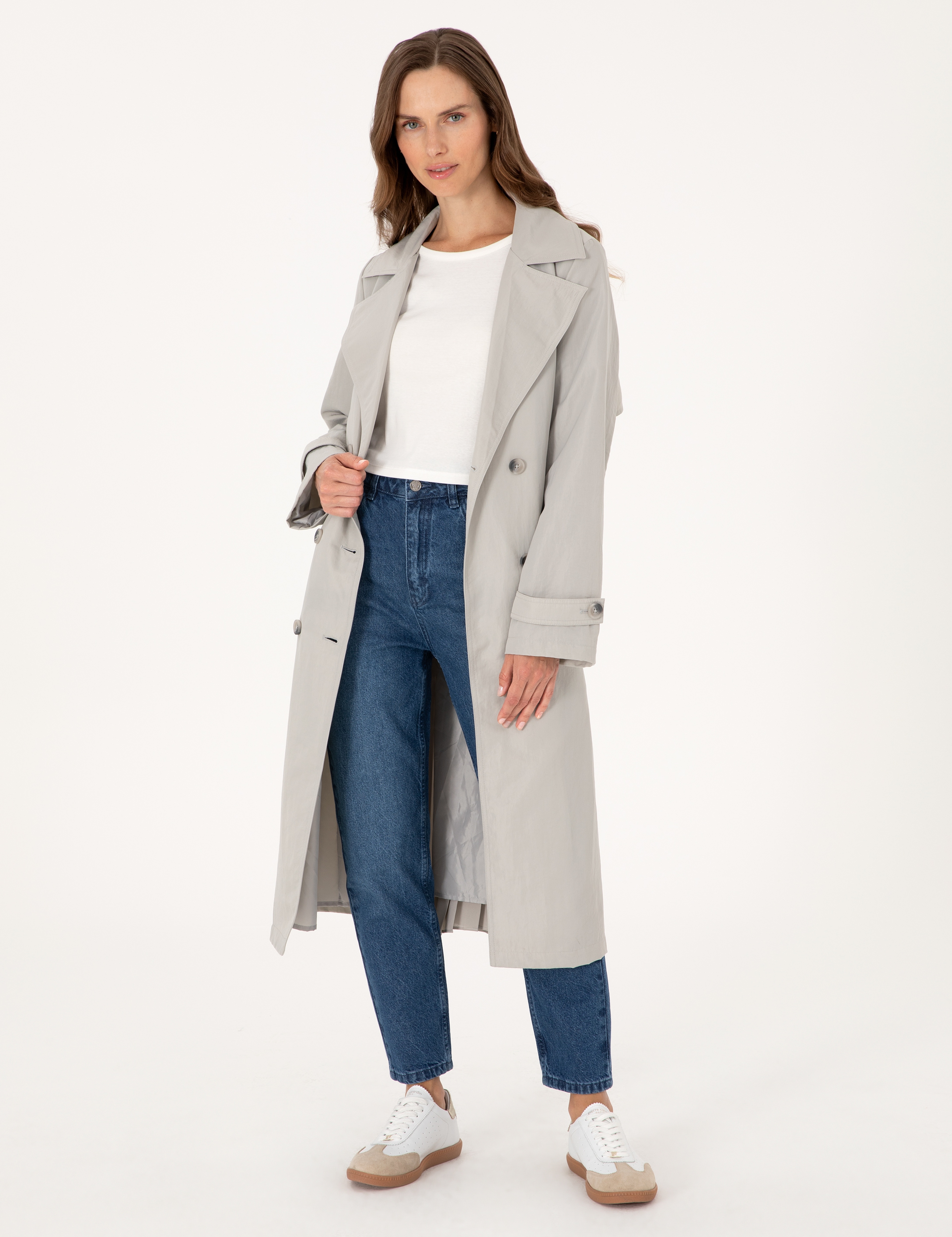 Gri Regular Fit Trençkot - Image 4
