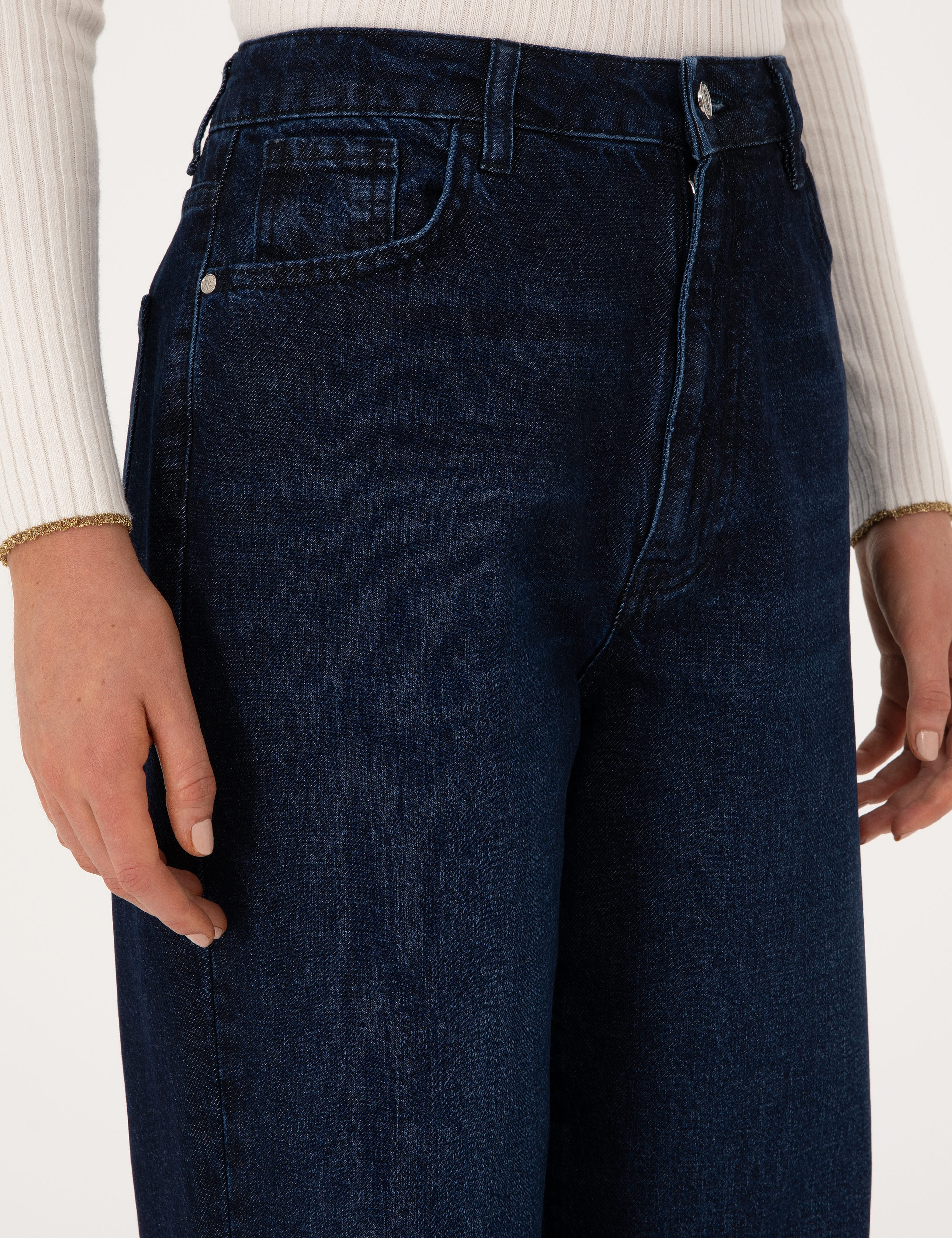 Lacivert Waist Flare Fit Jean Pantolon - Image 5