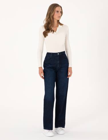 Lacivert Waist Flare Fit Jean Pantolon