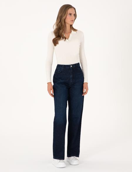 Lacivert Waist Flare Fit Jean Pantolon - 50307819012