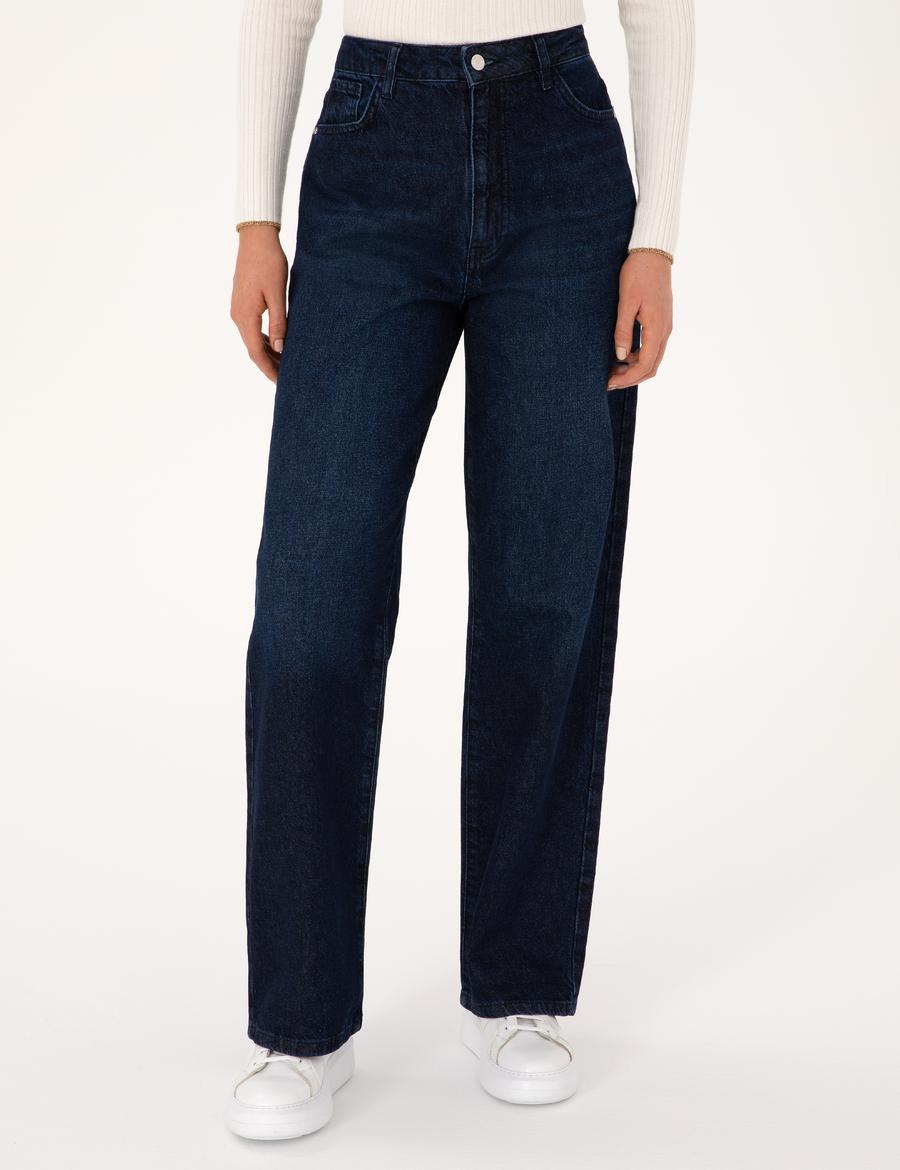 Lacivert Waist Flare Fit Jean Pantolon