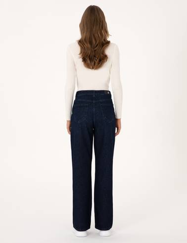 Lacivert Waist Flare Fit Jean Pantolon