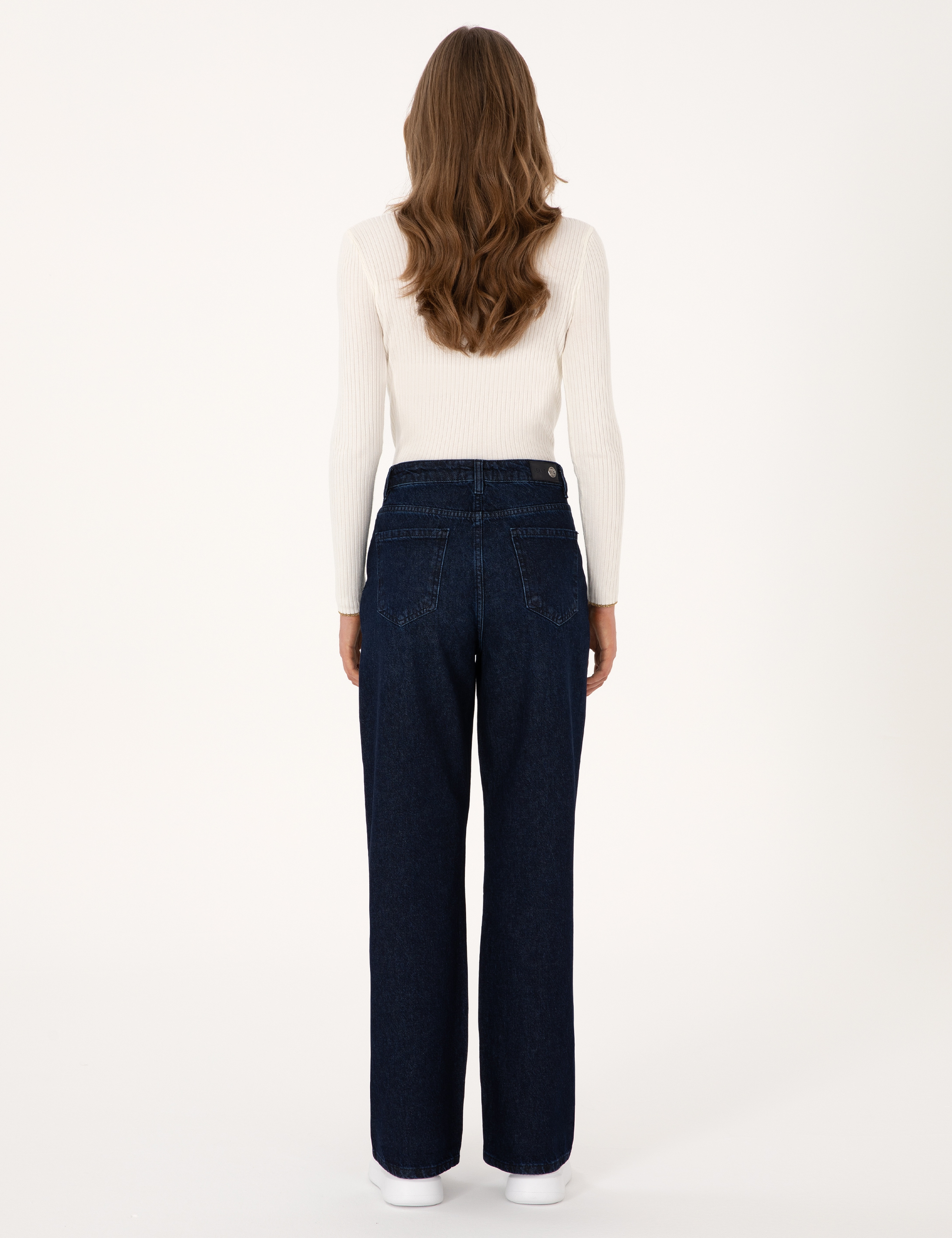 Lacivert Waist Flare Fit Jean Pantolon - Image 4
