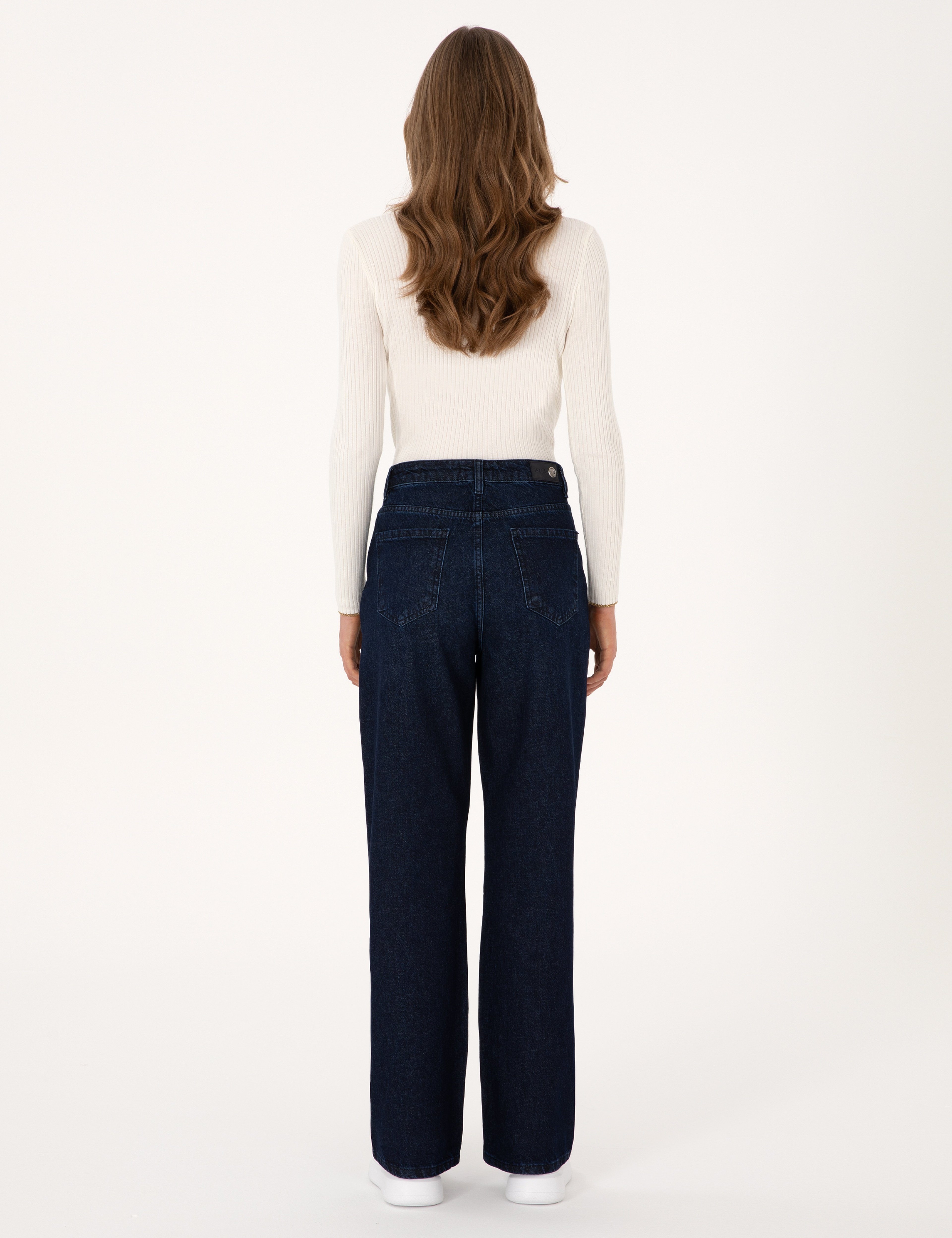 Lacivert Waist Flare Fit Jean Pantolon