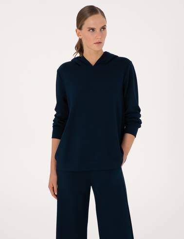 Lacivert Oversize Modal Karışımlı Kapüşonlu Sweatshirt