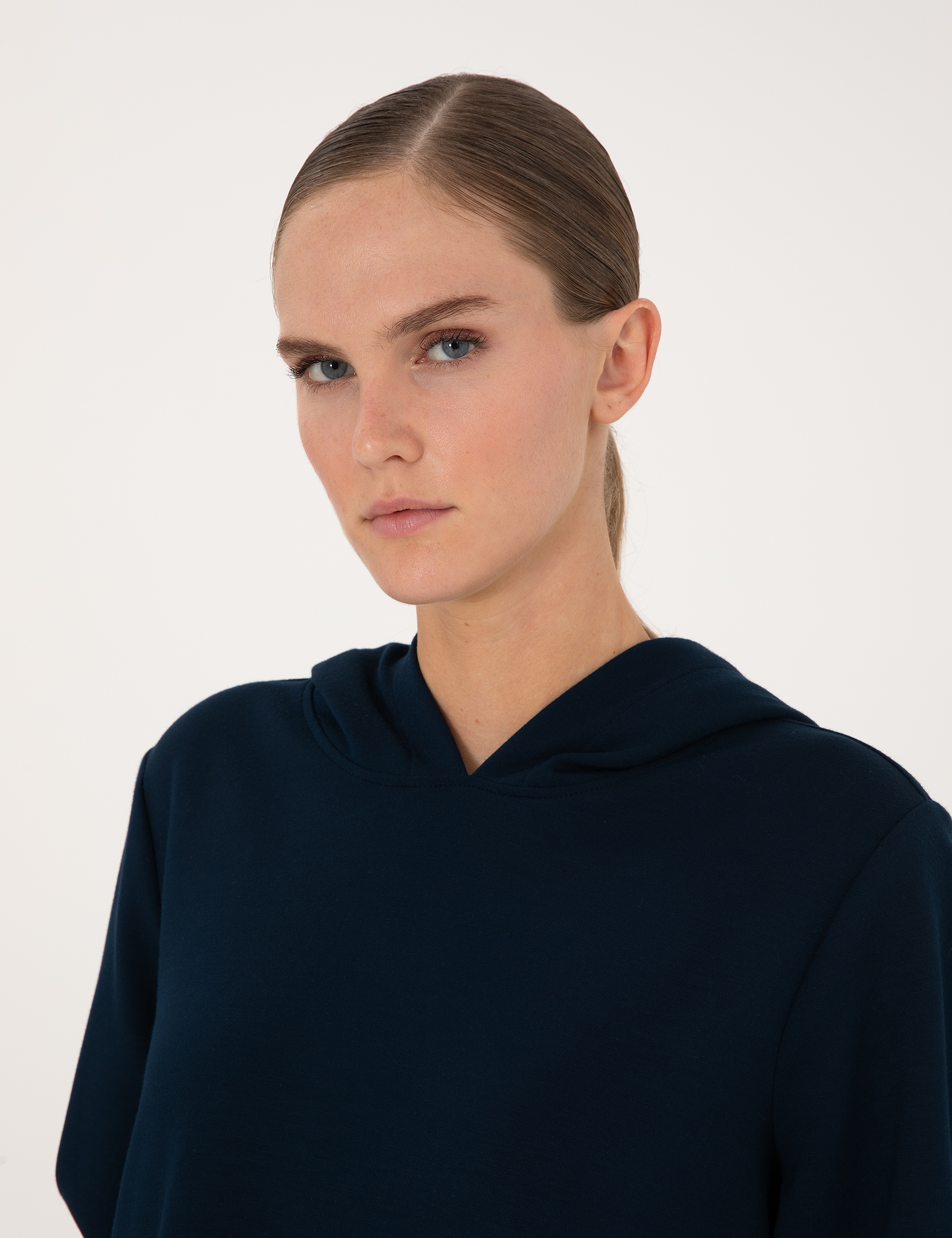 Lacivert Oversize Modal Karışımlı Kapüşonlu Sweatshirt