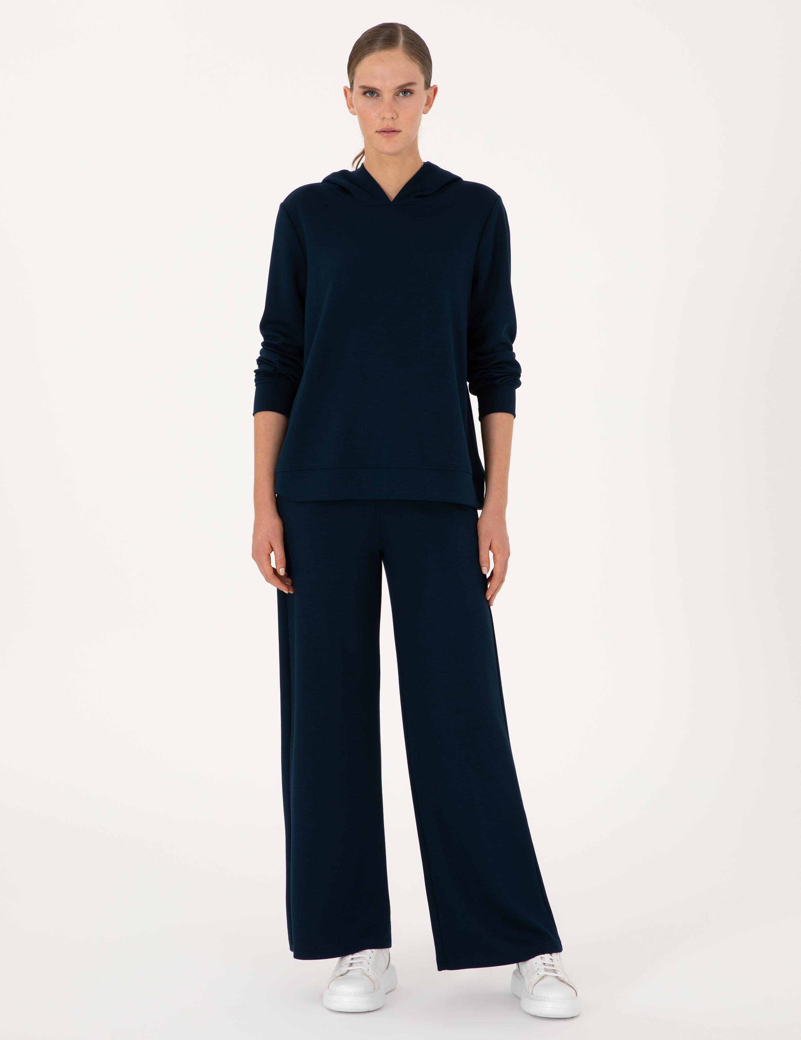 Lacivert Oversize Modal Karışımlı Kapüşonlu Sweatshirt