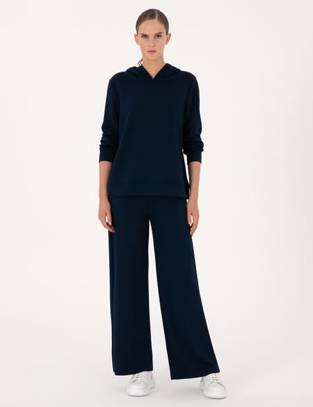 Lacivert Oversize Modal Karışımlı Kapüşonlu Sweatshirt - 50314972011