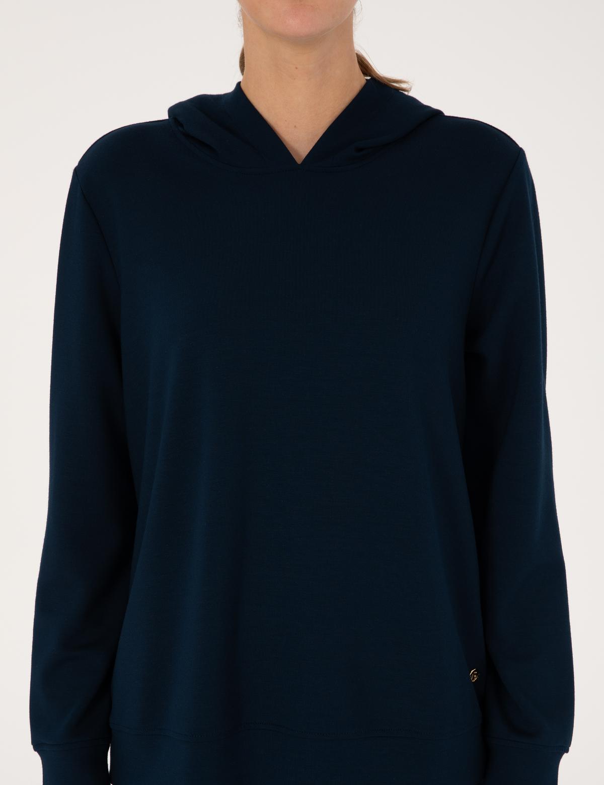 Lacivert Oversize Modal Karışımlı Kapüşonlu Sweatshirt - 50314972011