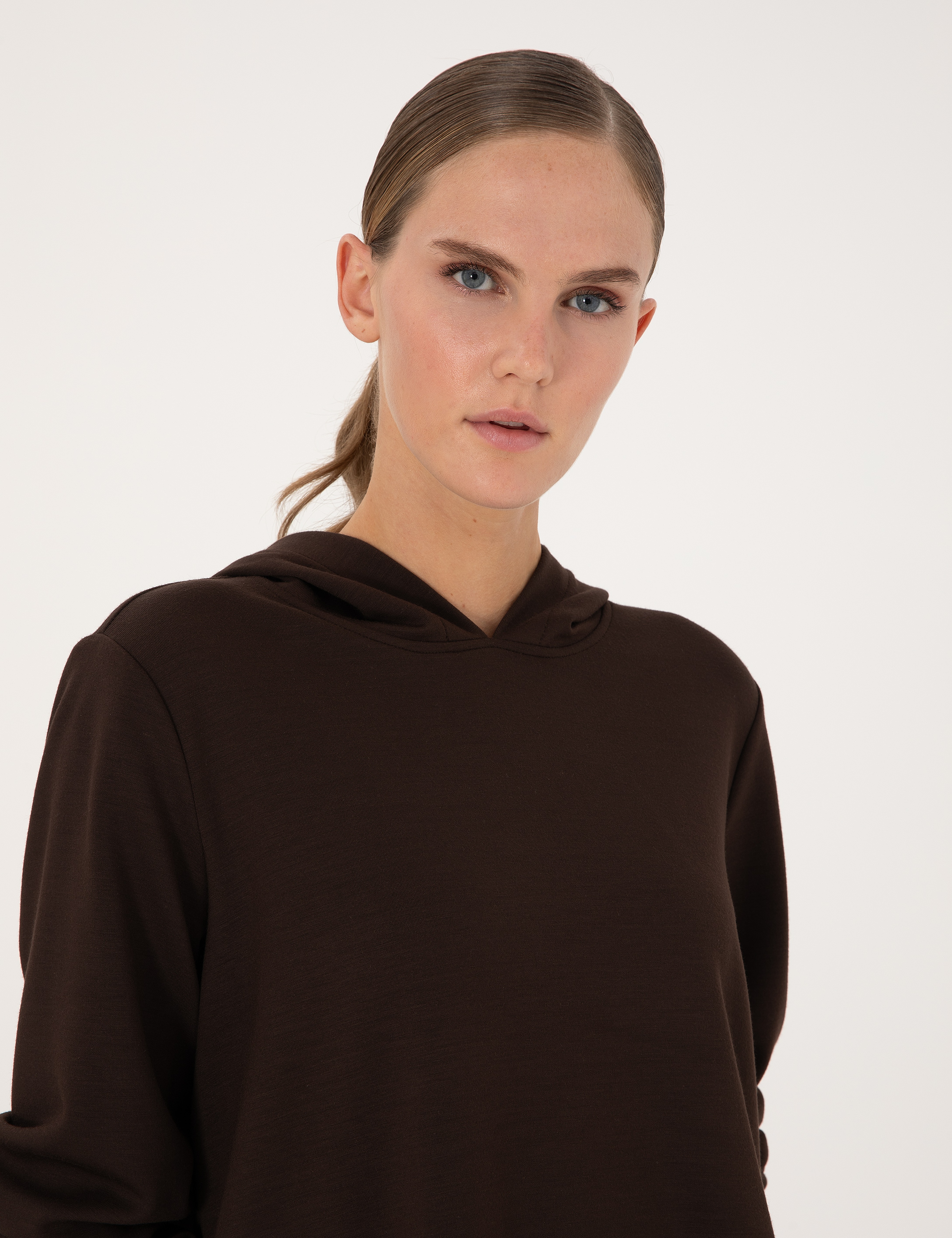 Kahverengi Oversize Modal Karışımlı Kapüşonlu Sweatshirt - Image 2