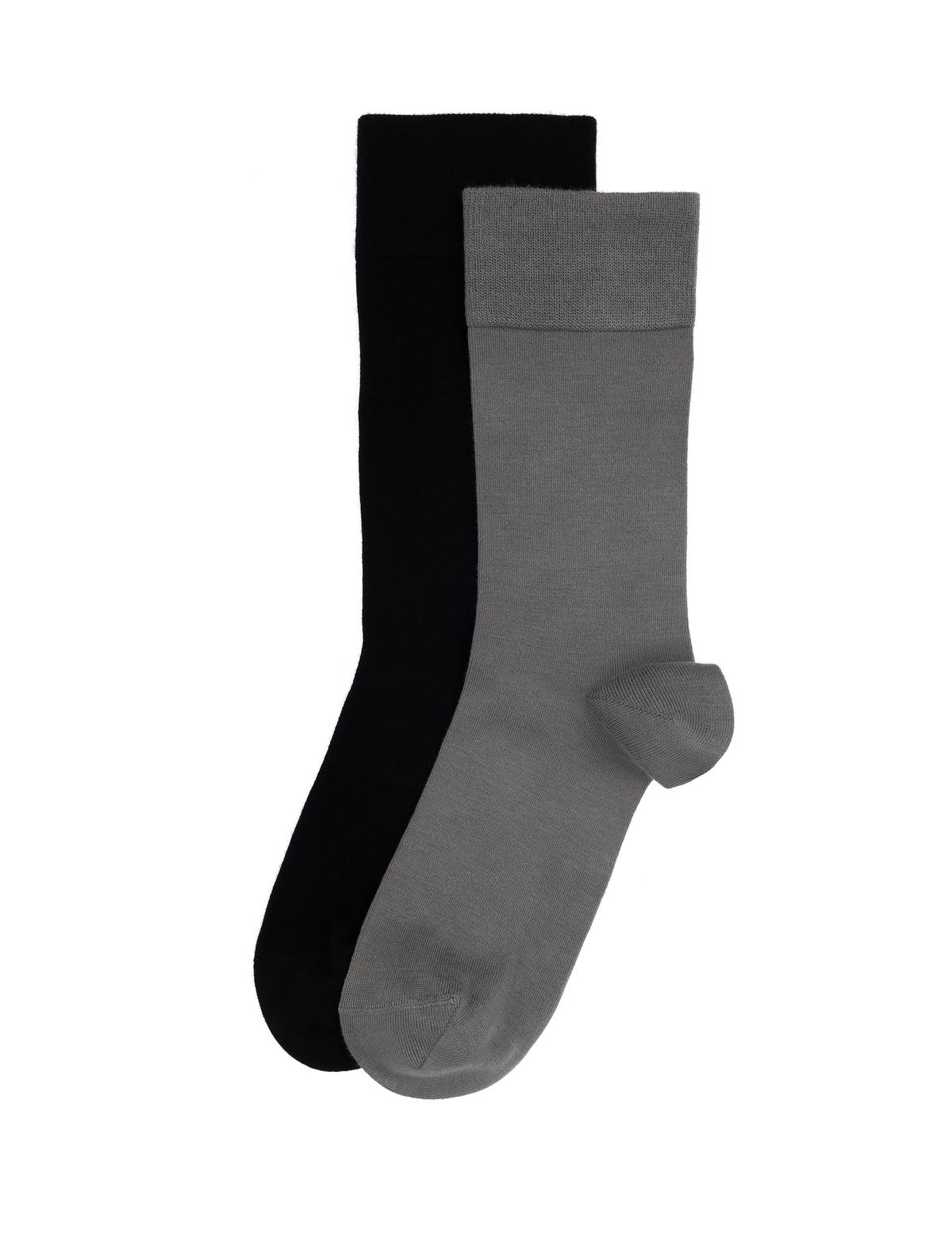 Erkek Bambu Karışımlı 2'li Paket Gri Soket Basic Çorap