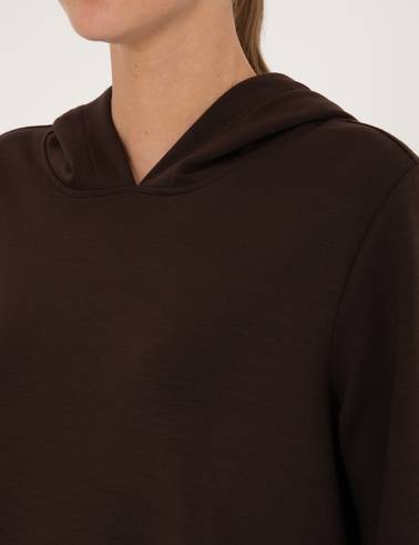 Kahverengi Oversize Modal Karışımlı Kapüşonlu Sweatshirt