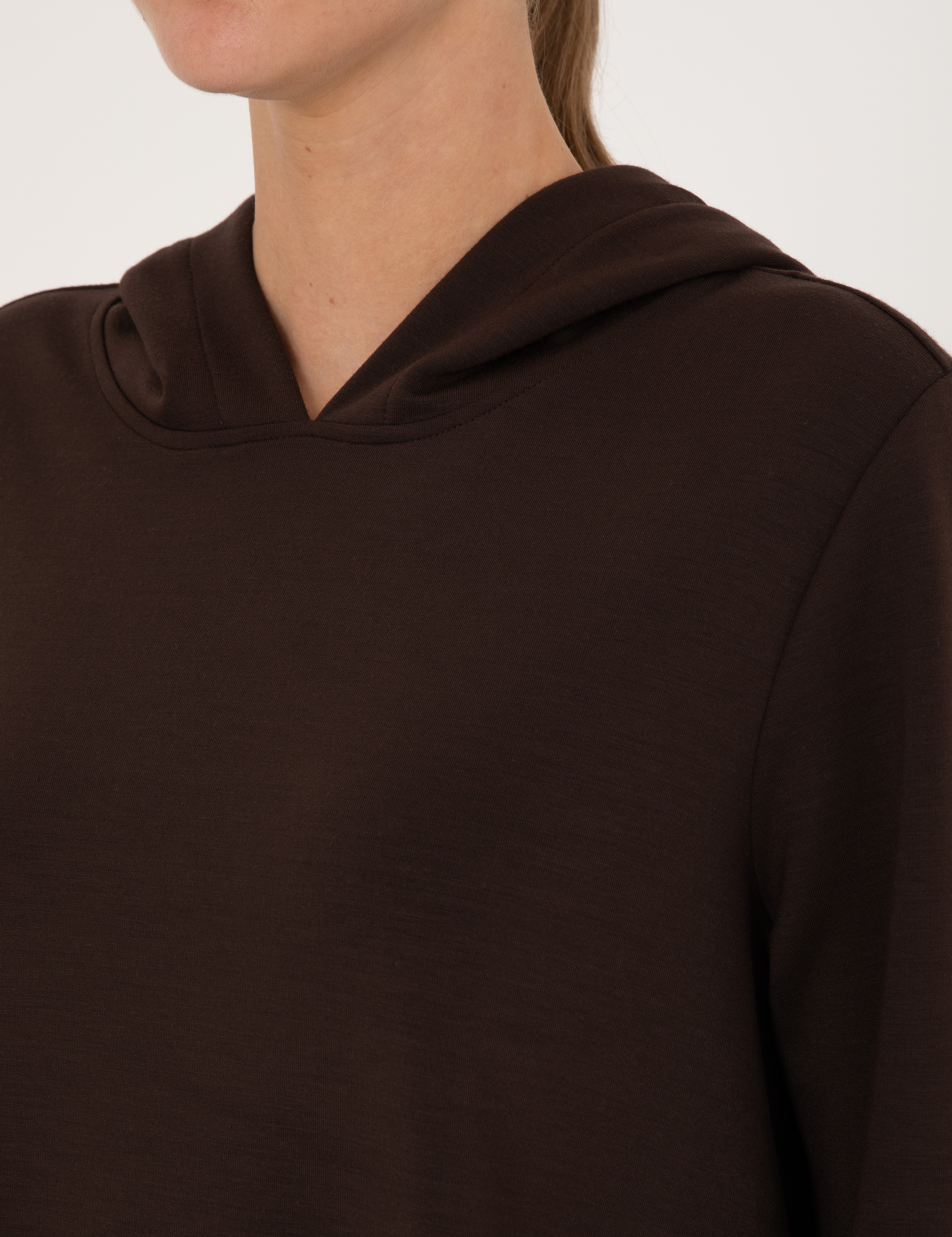 Kahverengi Oversize Modal Karışımlı Kapüşonlu Sweatshirt - Image 7