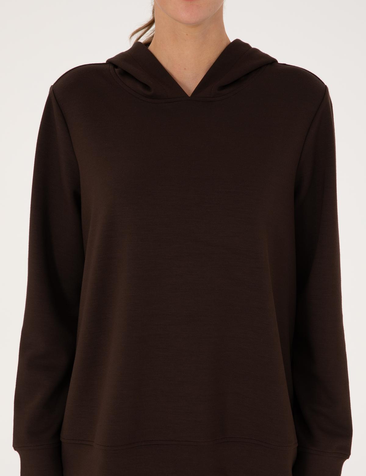 Kahverengi Oversize Modal Karışımlı Kapüşonlu Sweatshirt - 50314972026