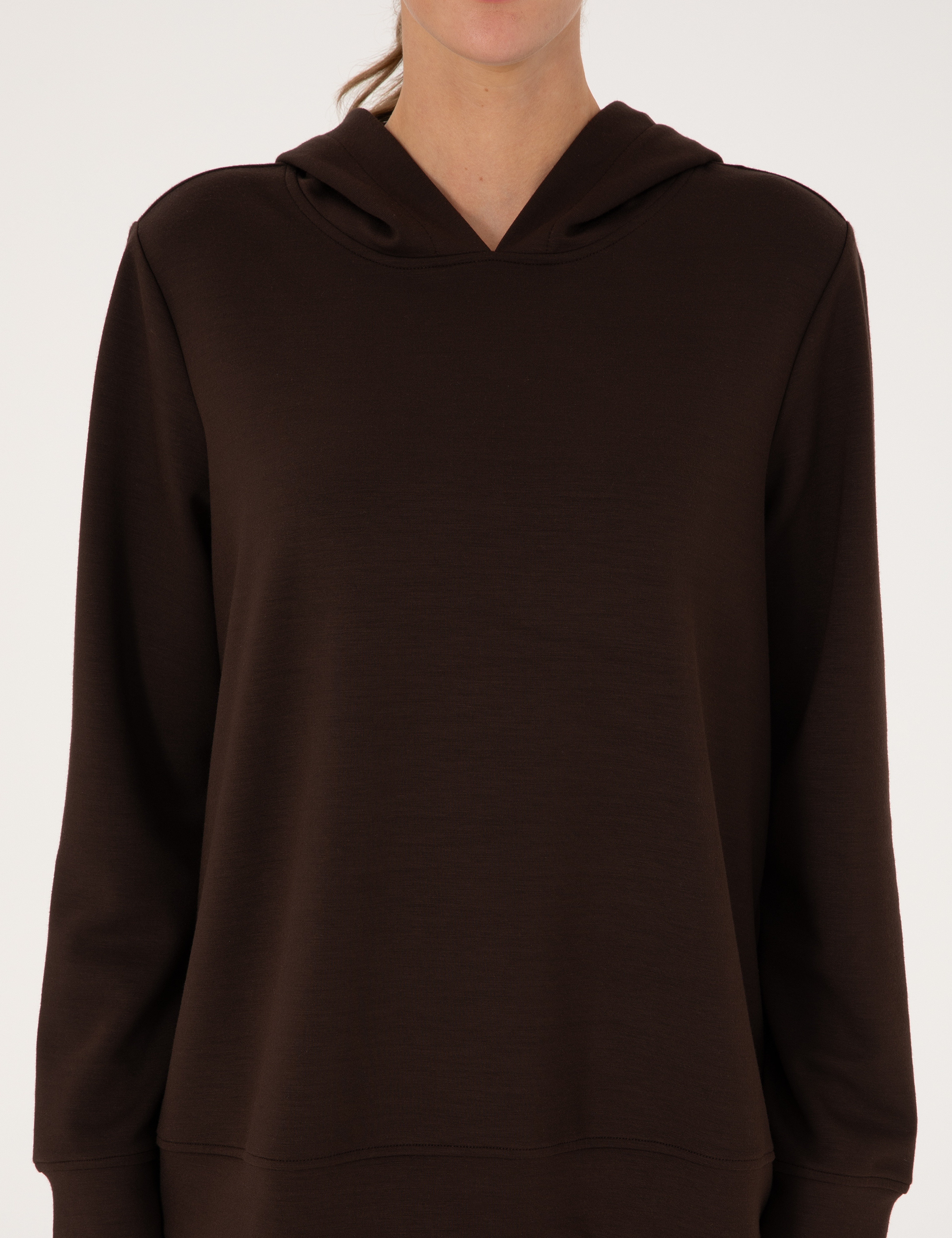 Kahverengi Oversize Modal Karışımlı Kapüşonlu Sweatshirt - Image 6
