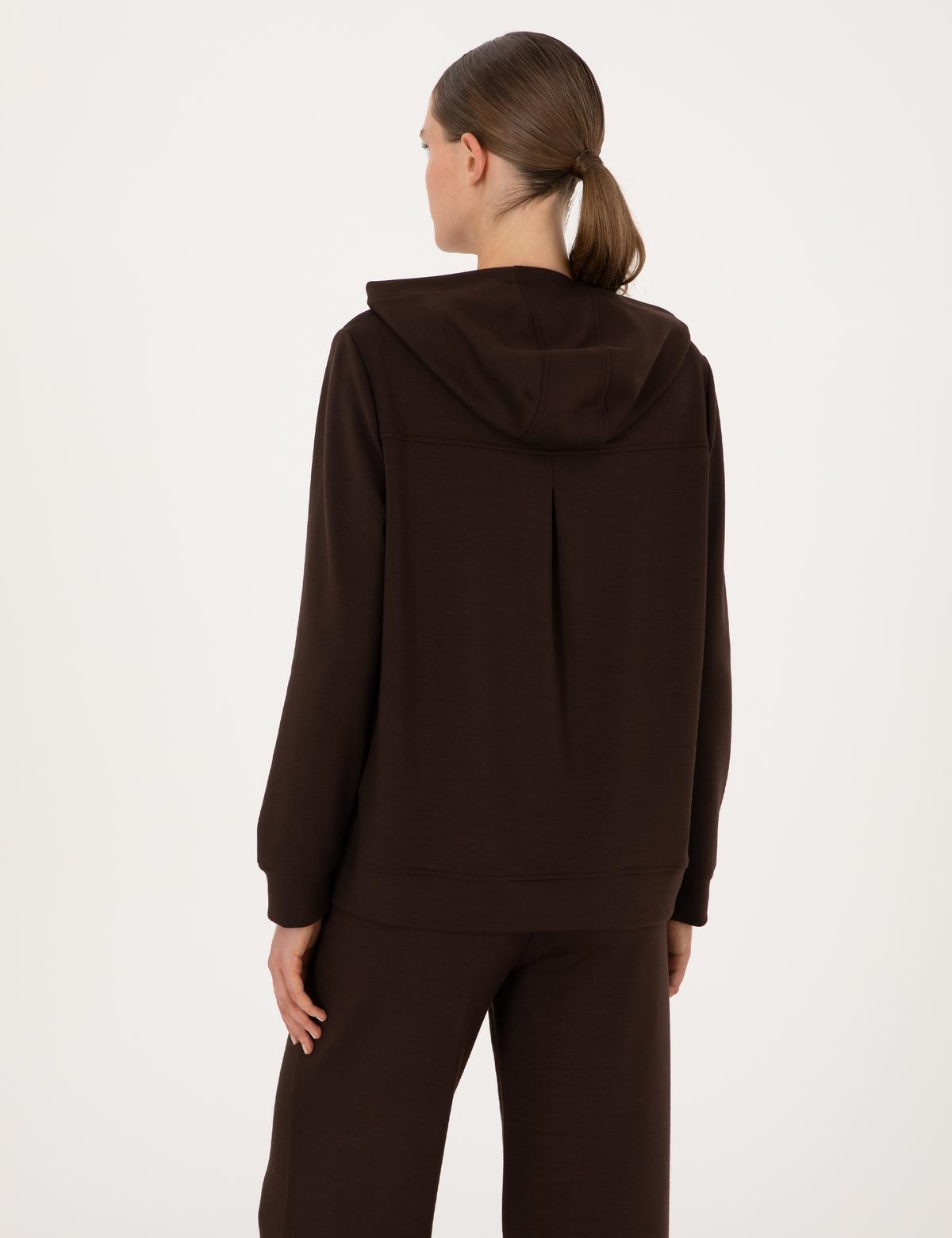 Kahverengi Oversize Modal Karışımlı Kapüşonlu Sweatshirt - 50314972026