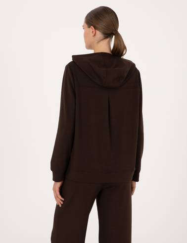 Kahverengi Oversize Modal Karışımlı Kapüşonlu Sweatshirt