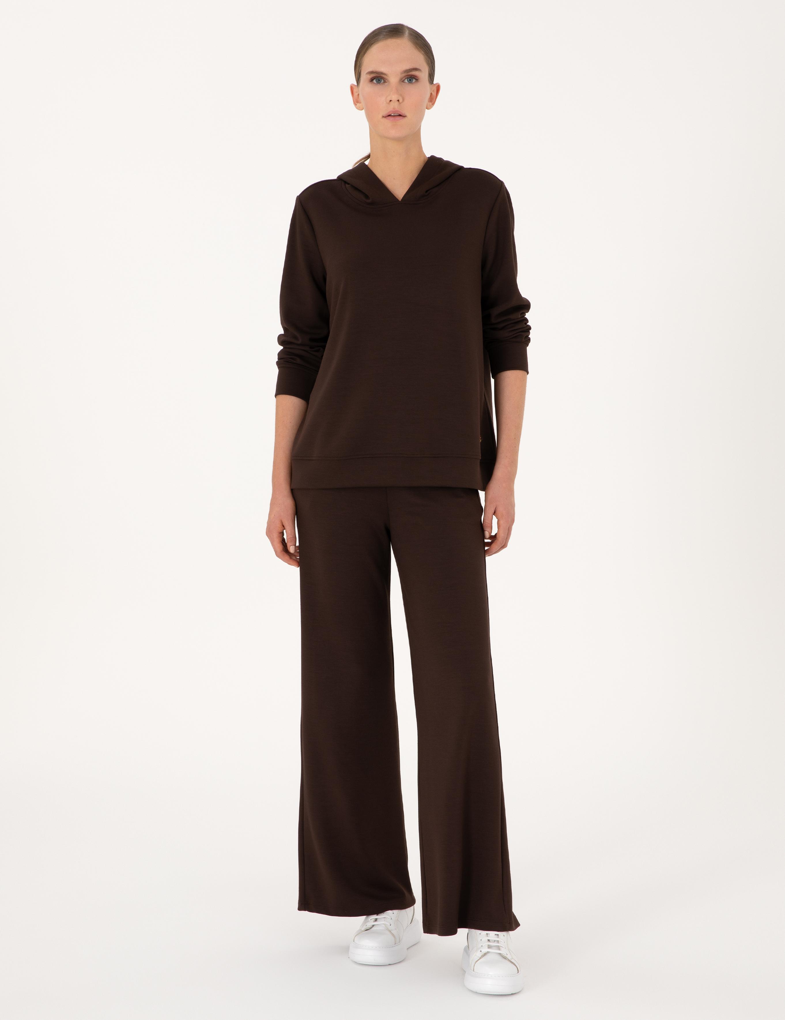 Kahverengi Oversize Modal Karışımlı Kapüşonlu Sweatshirt