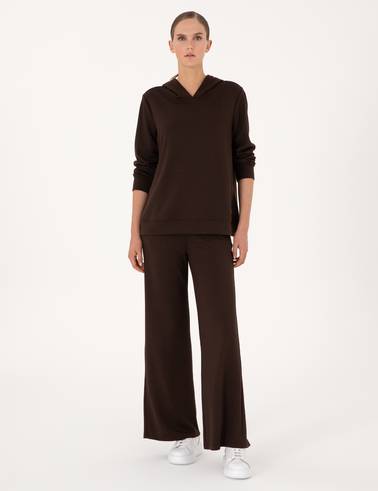 Kahverengi Oversize Modal Karışımlı Kapüşonlu Sweatshirt