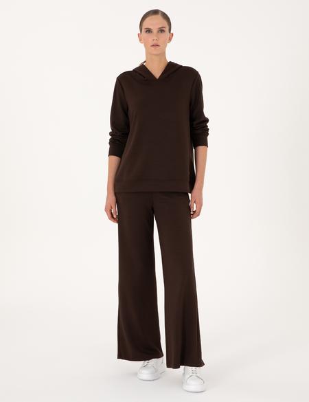 Kahverengi Oversize Modal Karışımlı Kapüşonlu Sweatshirt - 50314972026