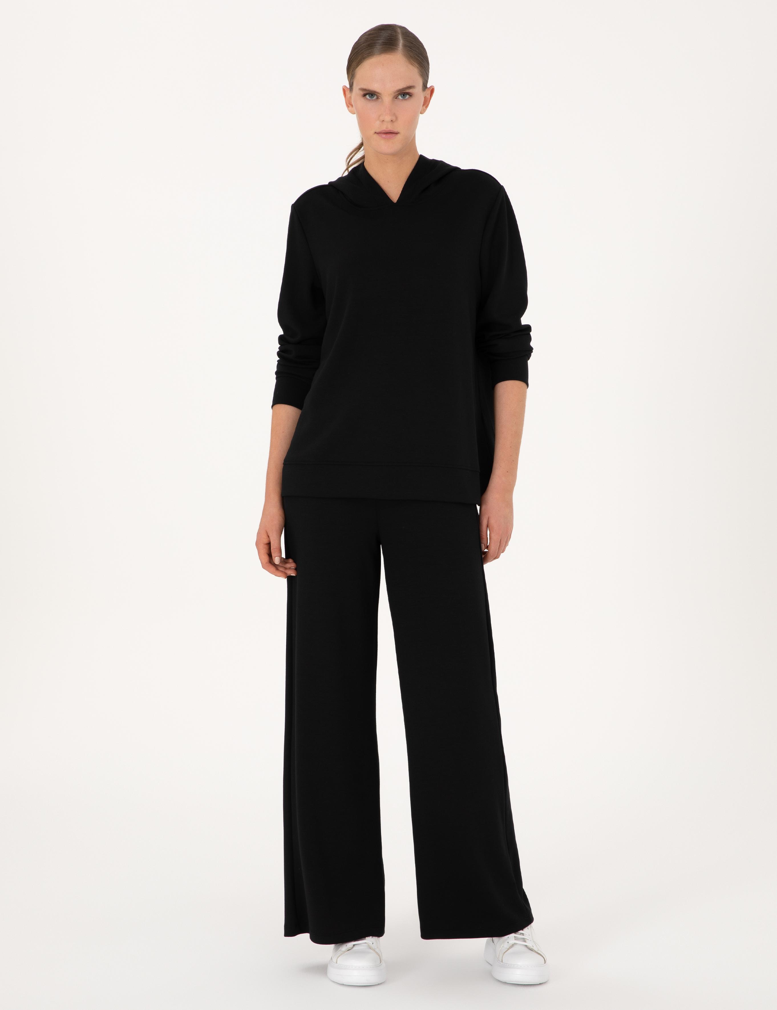 Siyah Flare Fit Modal Karışımlı Eşofman Altı