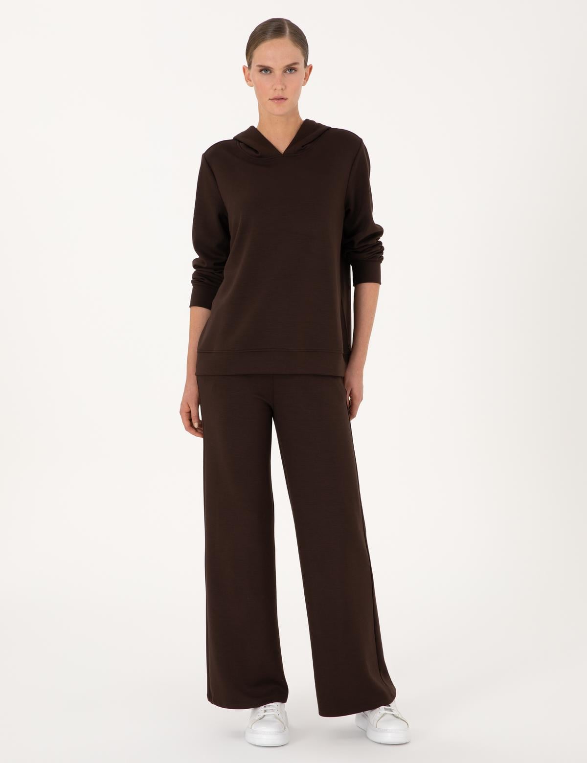 Kahverengi Flare Fit Modal Karışımlı Eşofman Altı