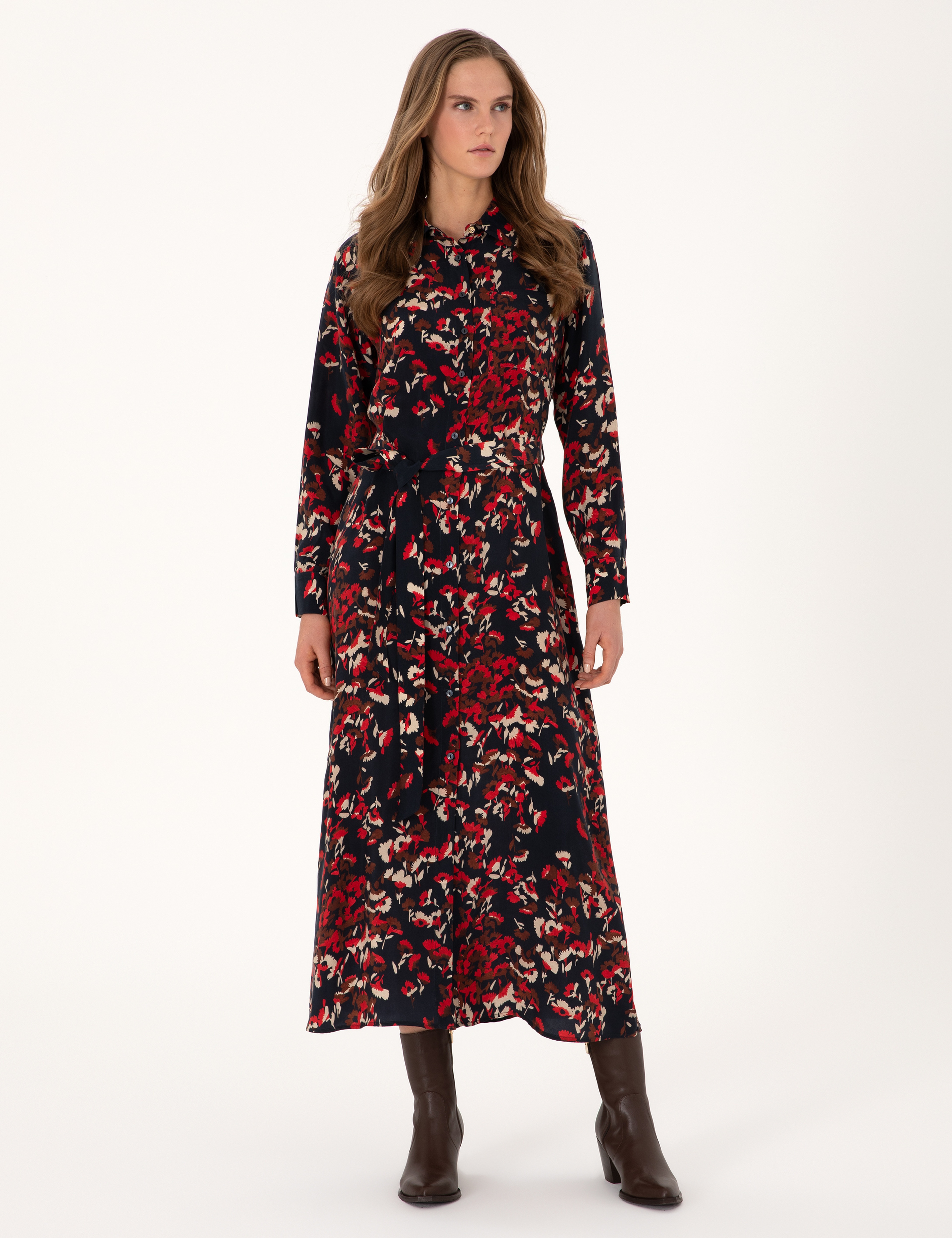Lacivert Comfort Fit Dokuma Elbise - Image 3