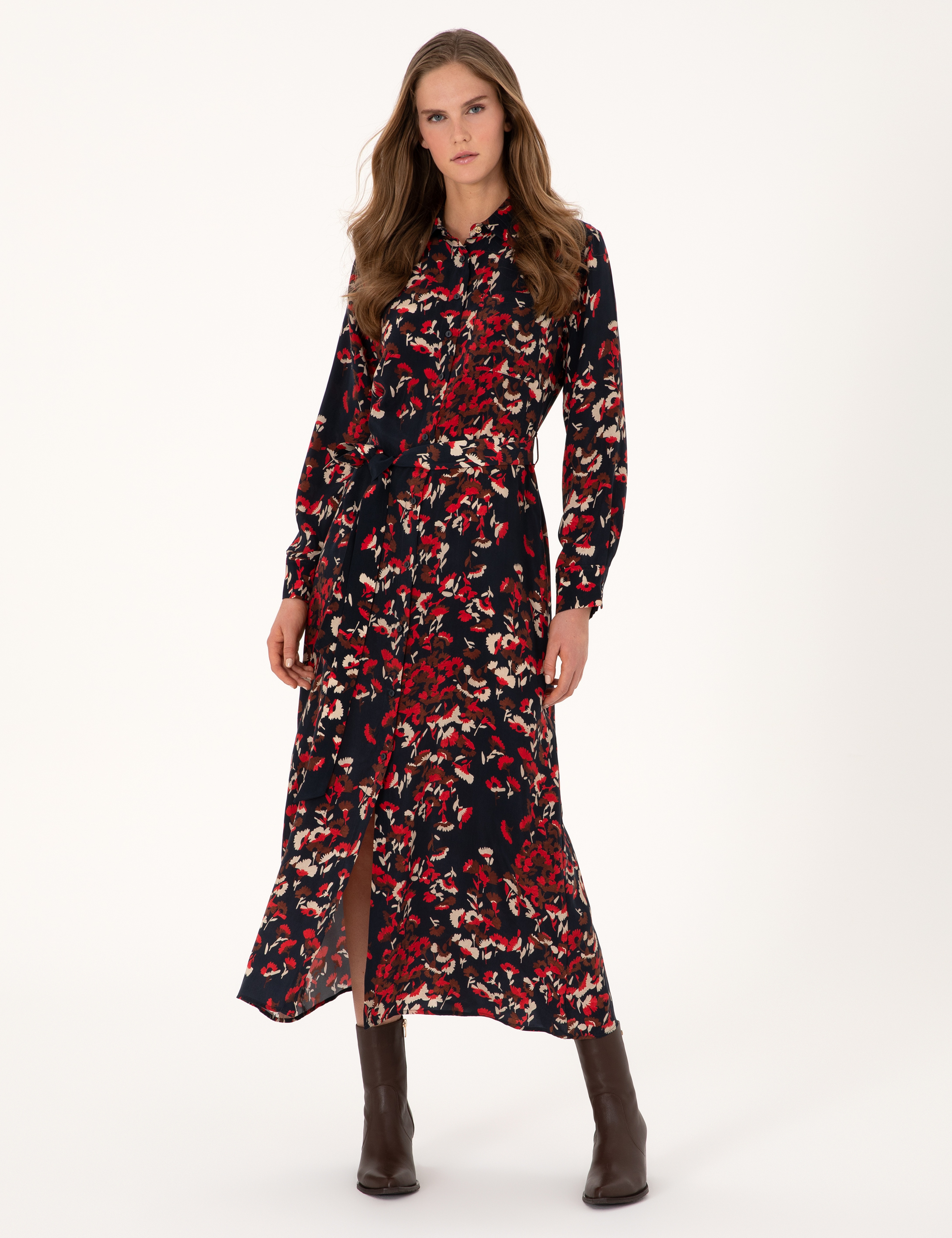 Lacivert Comfort Fit Dokuma Elbise - Image 1