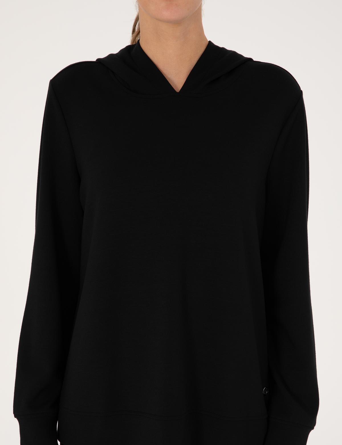 Siyah Oversize Modal Karışımlı Kapüşonlu Sweatshirt - 50314972017