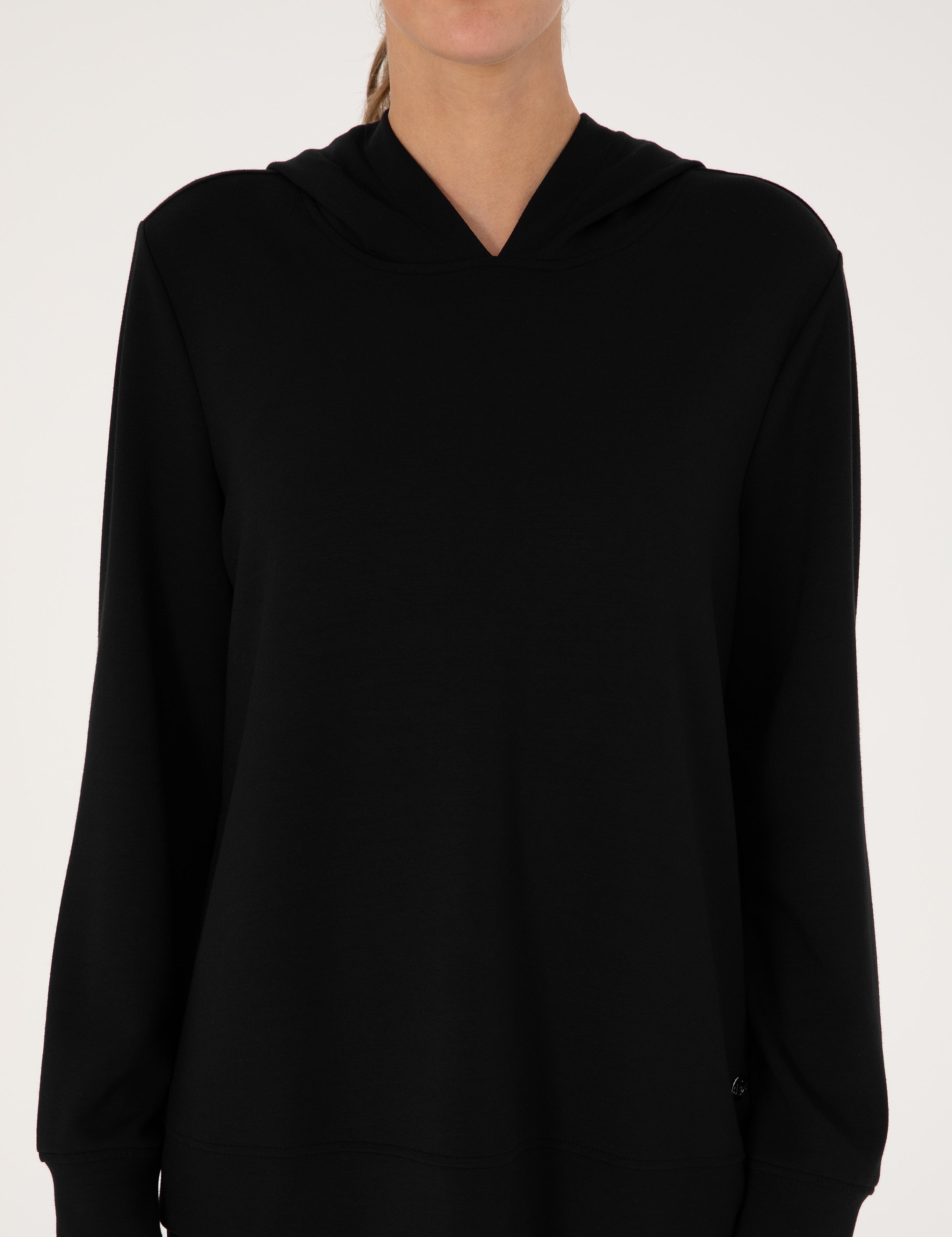 Siyah Oversize Modal Karışımlı Kapüşonlu Sweatshirt