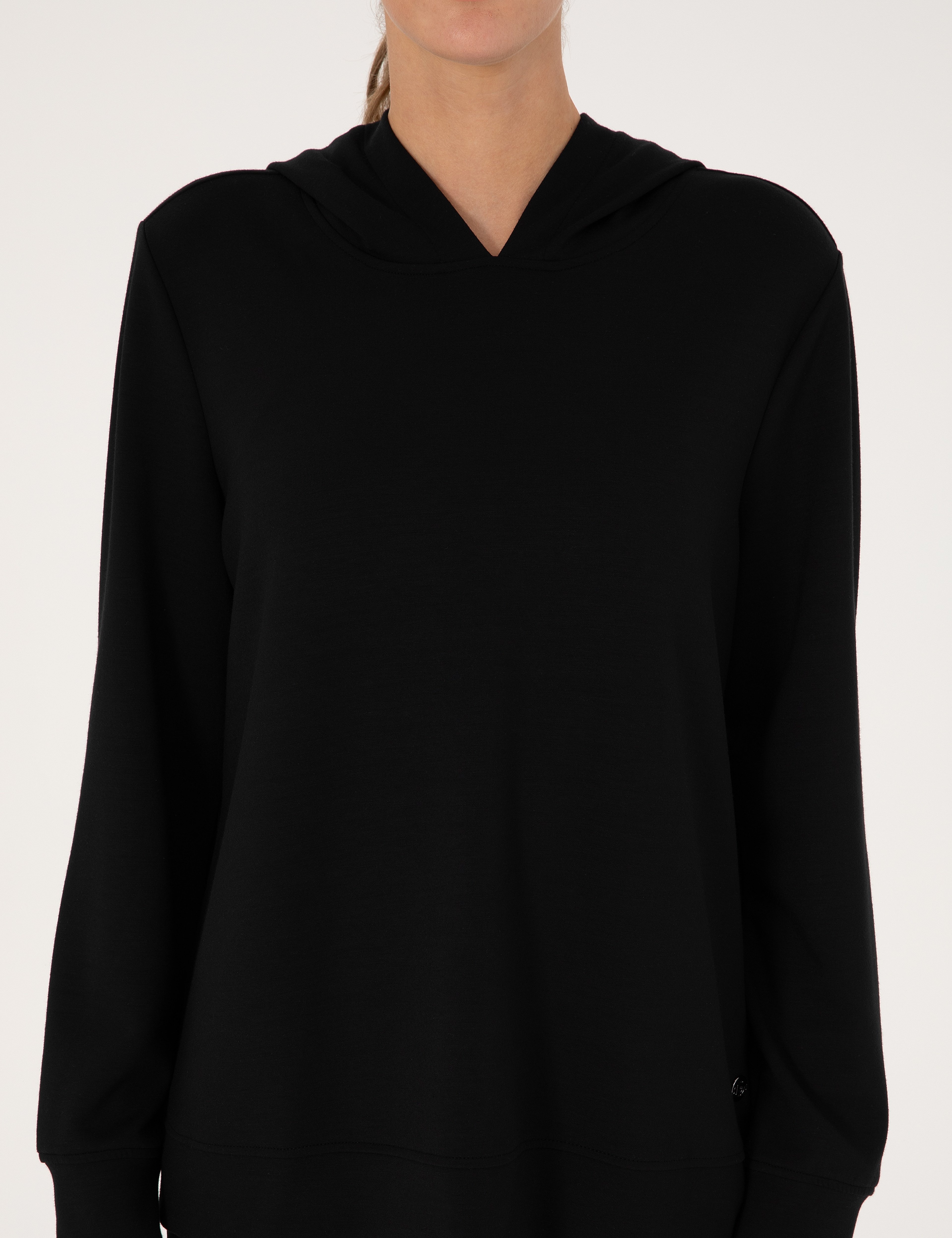Siyah Oversize Modal Karışımlı Kapüşonlu Sweatshirt - Image 6