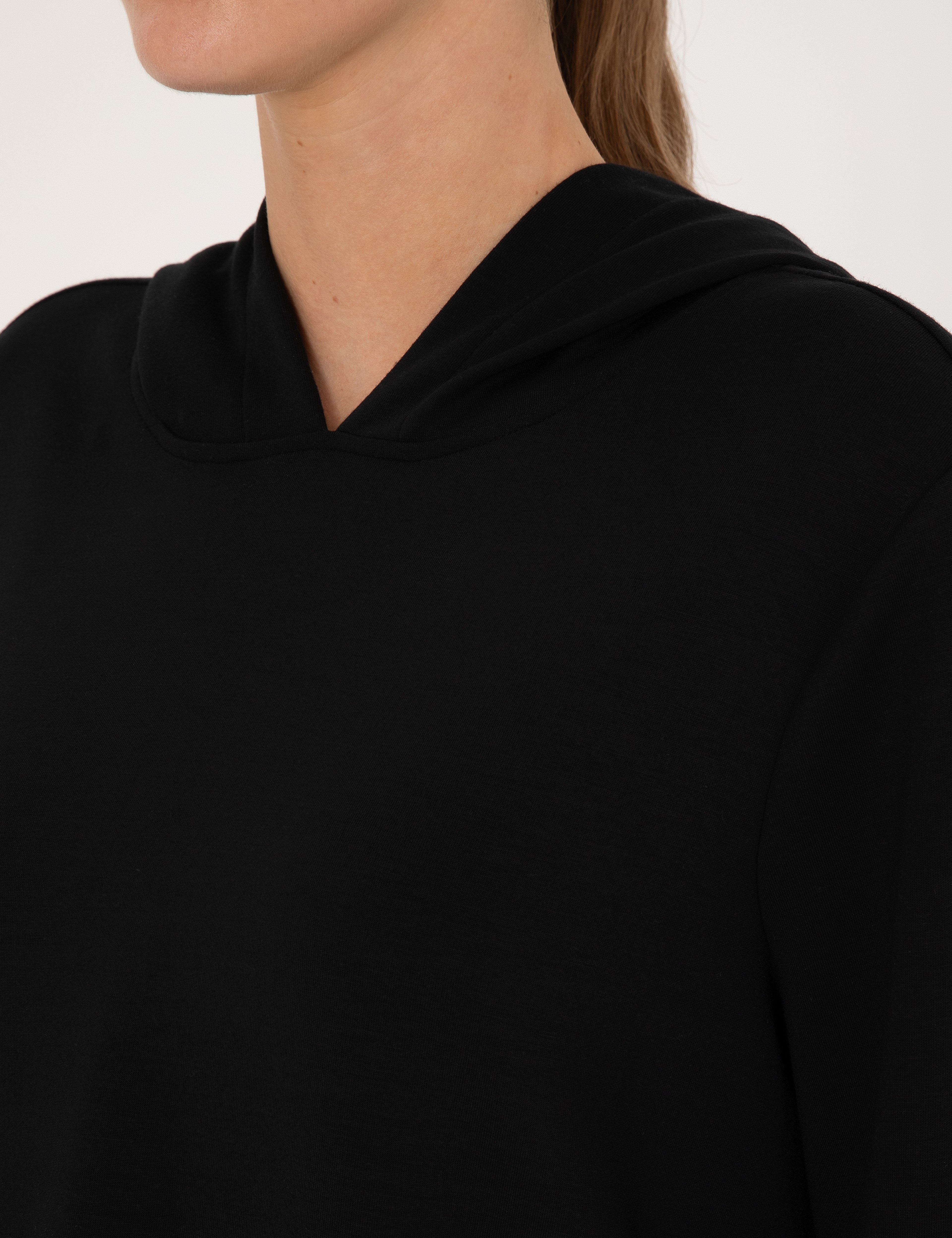 Siyah Oversize Modal Karışımlı Kapüşonlu Sweatshirt - Image 7