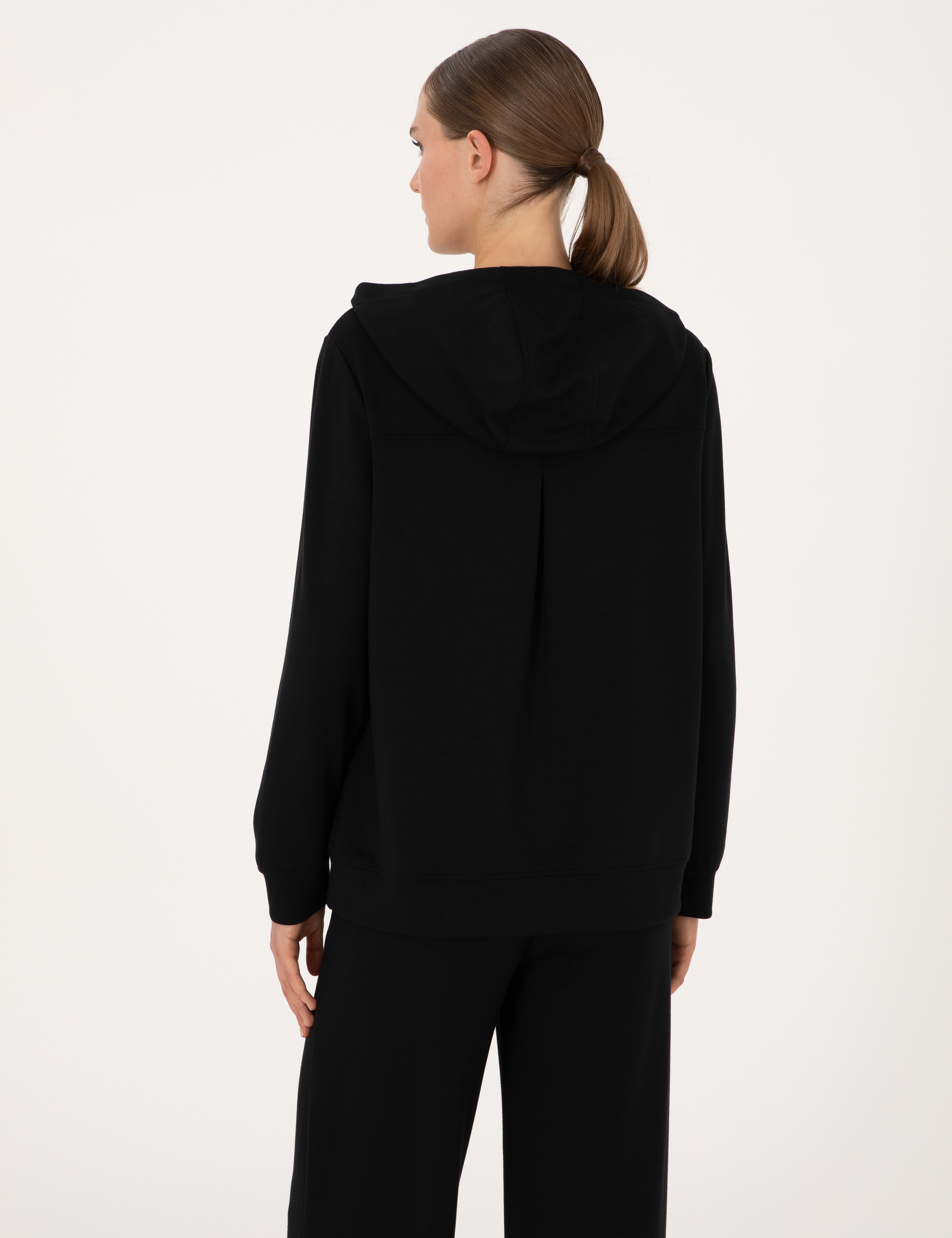 Siyah Oversize Modal Karışımlı Kapüşonlu Sweatshirt - Image 5