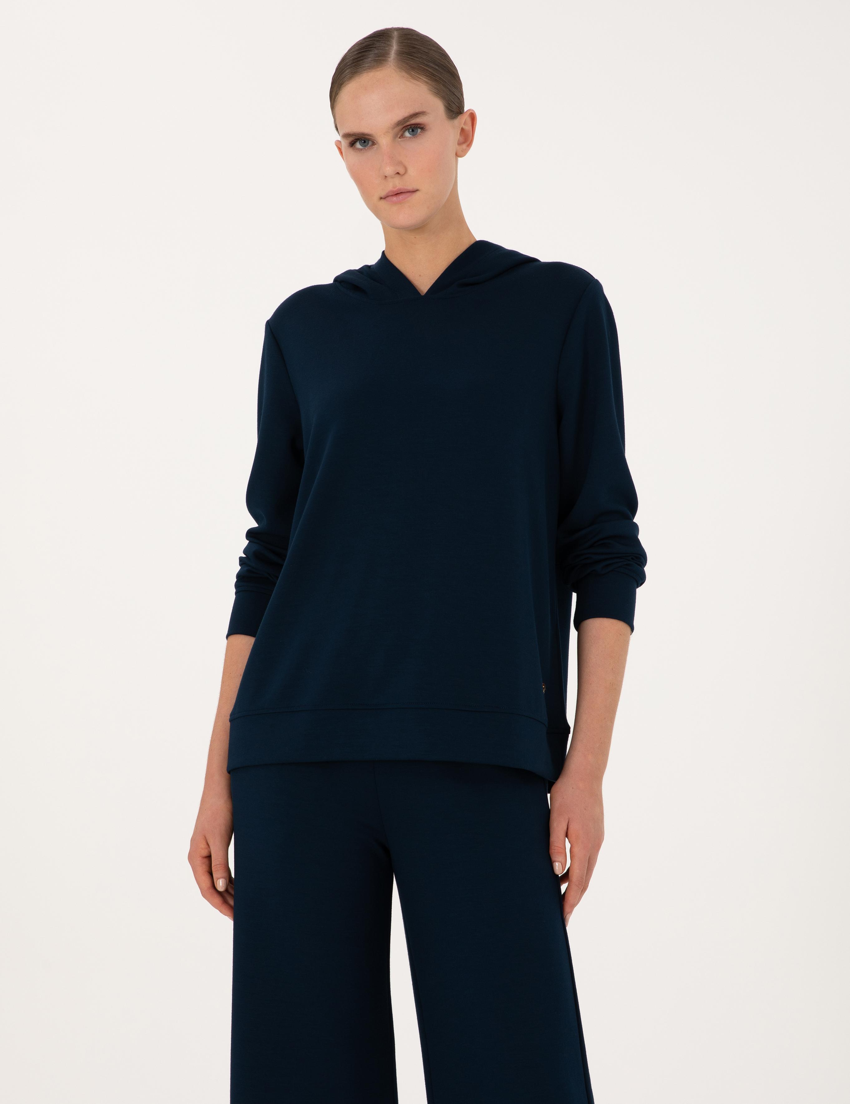 Lacivert Oversize Modal Karışımlı Kapüşonlu Sweatshirt