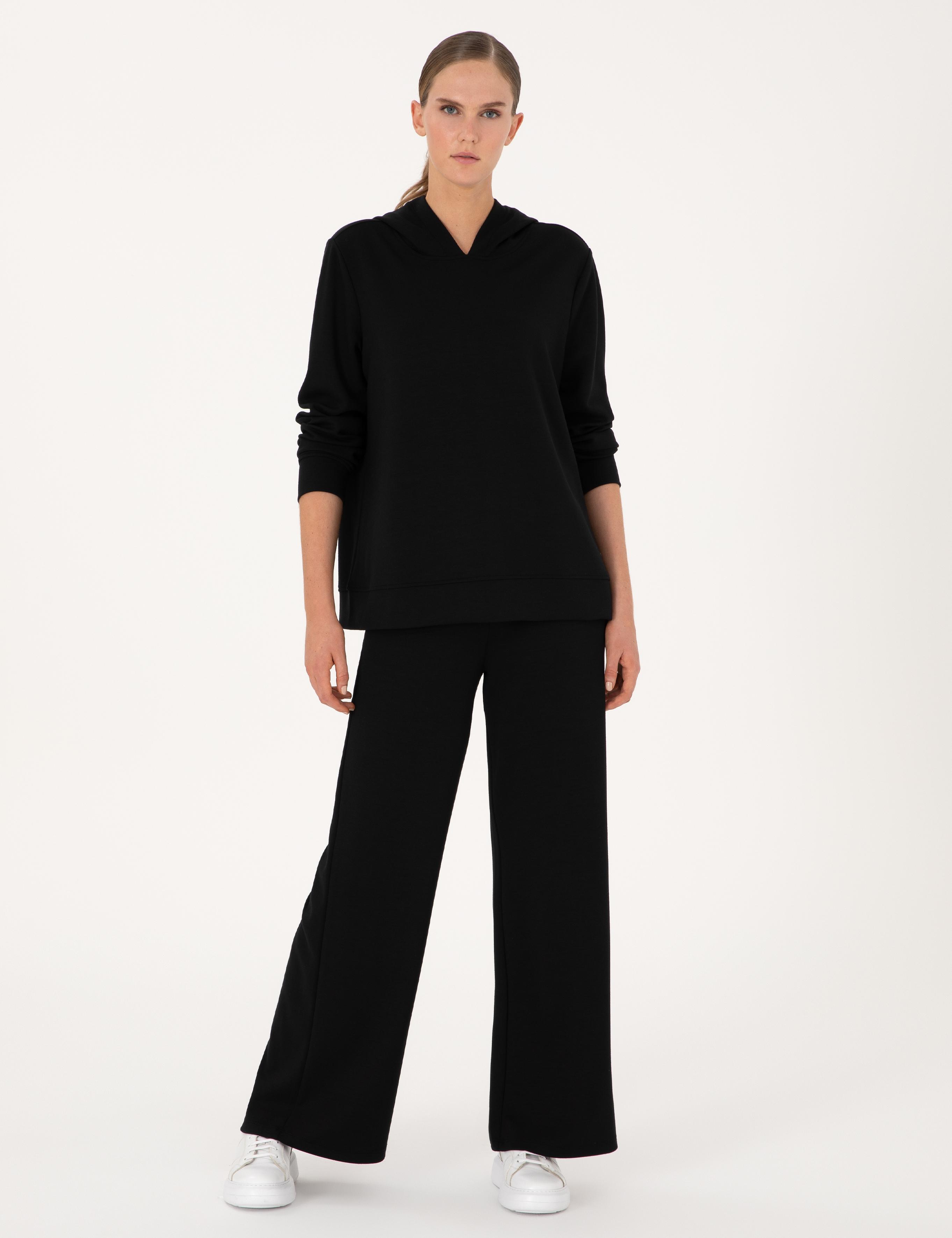 Siyah Oversize Modal Karışımlı Kapüşonlu Sweatshirt