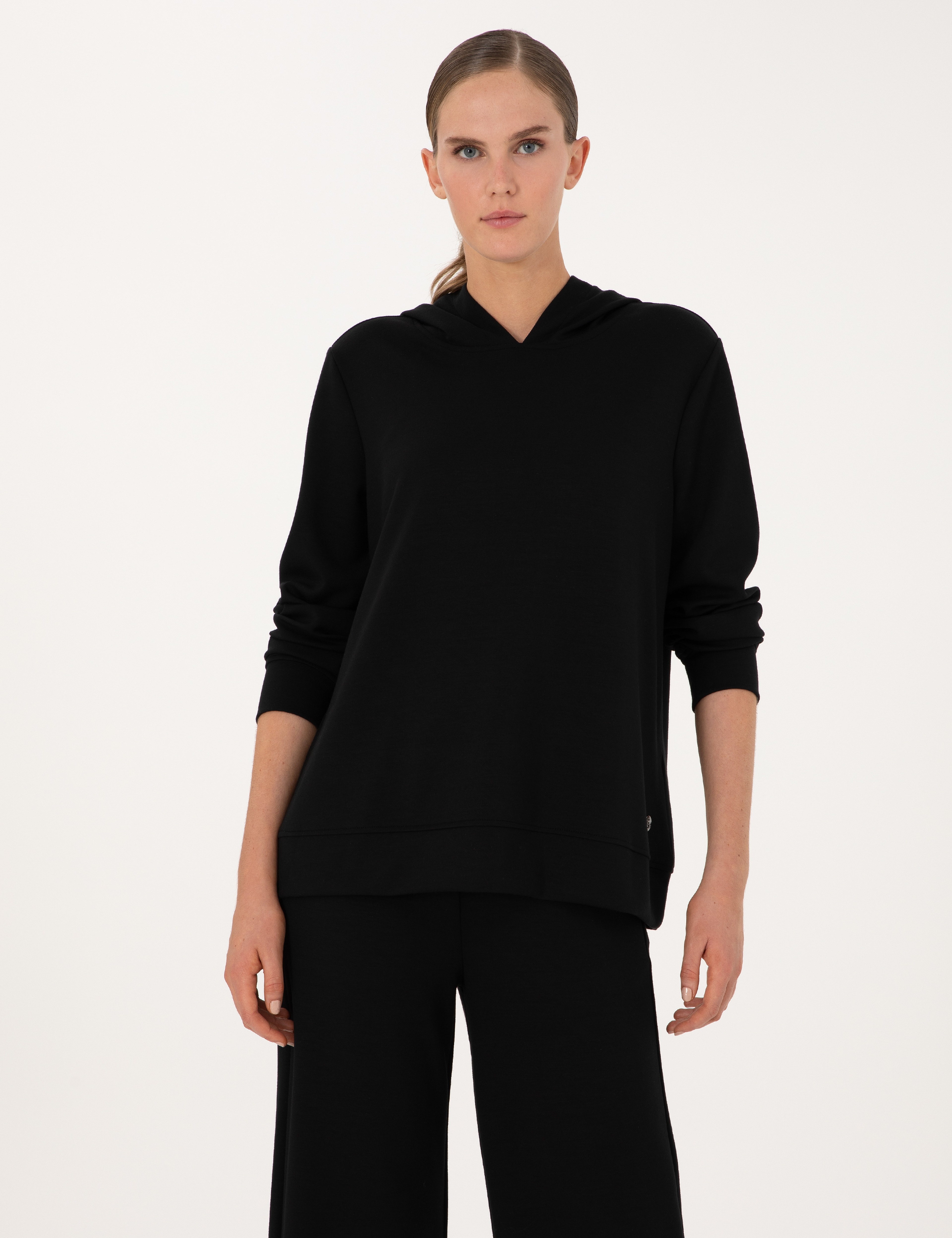 Siyah Oversize Modal Karışımlı Kapüşonlu Sweatshirt - Image 1