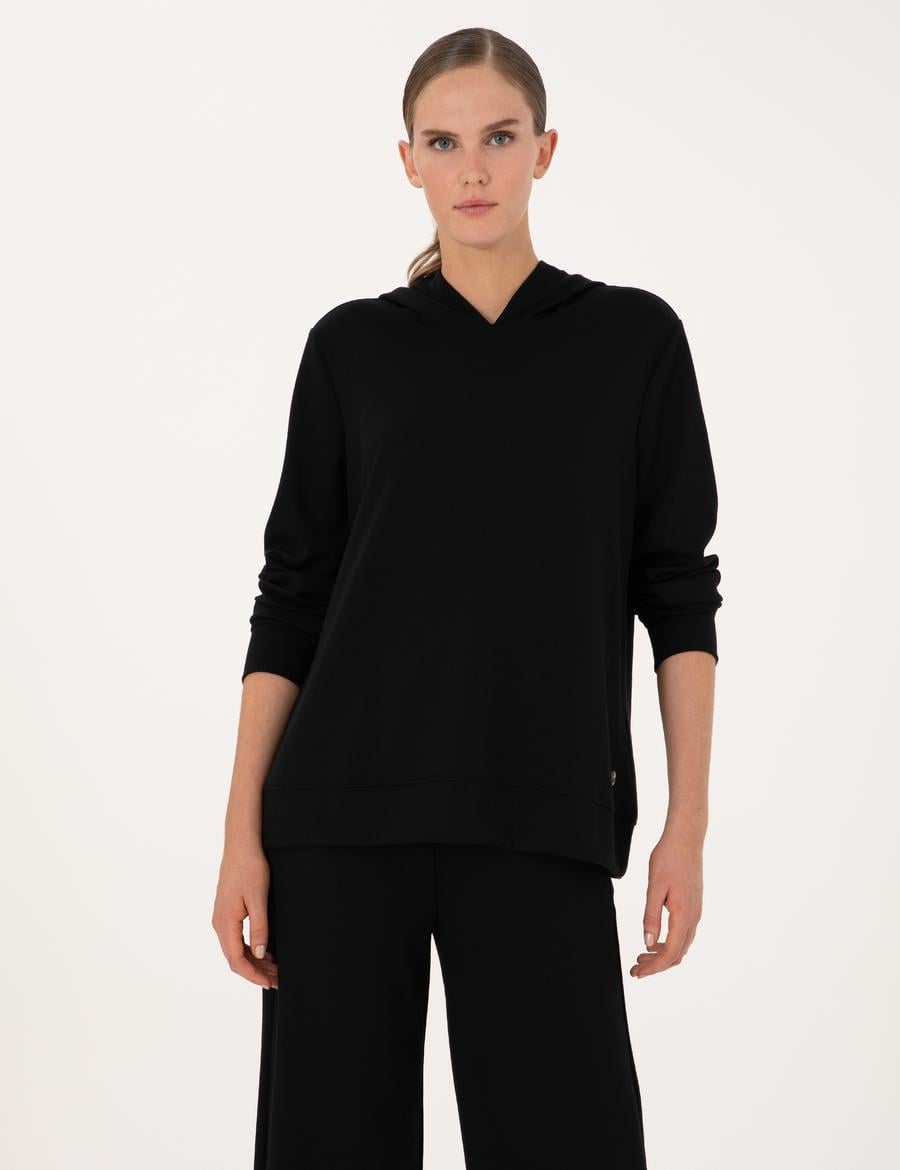 Siyah Oversize Modal Karışımlı Kapüşonlu Sweatshirt