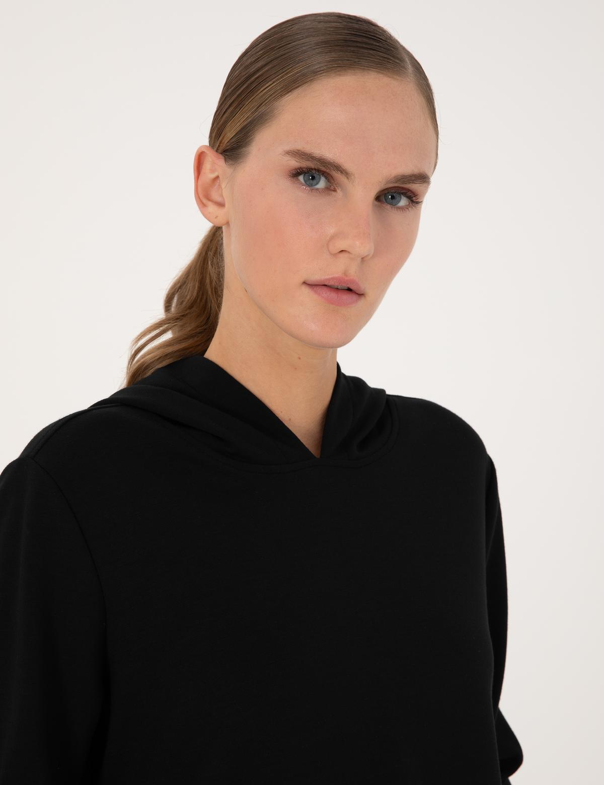 Siyah Oversize Modal Karışımlı Kapüşonlu Sweatshirt - 50314972017