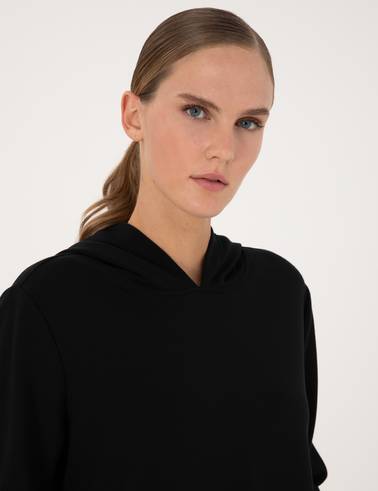 Siyah Oversize Modal Karışımlı Kapüşonlu Sweatshirt