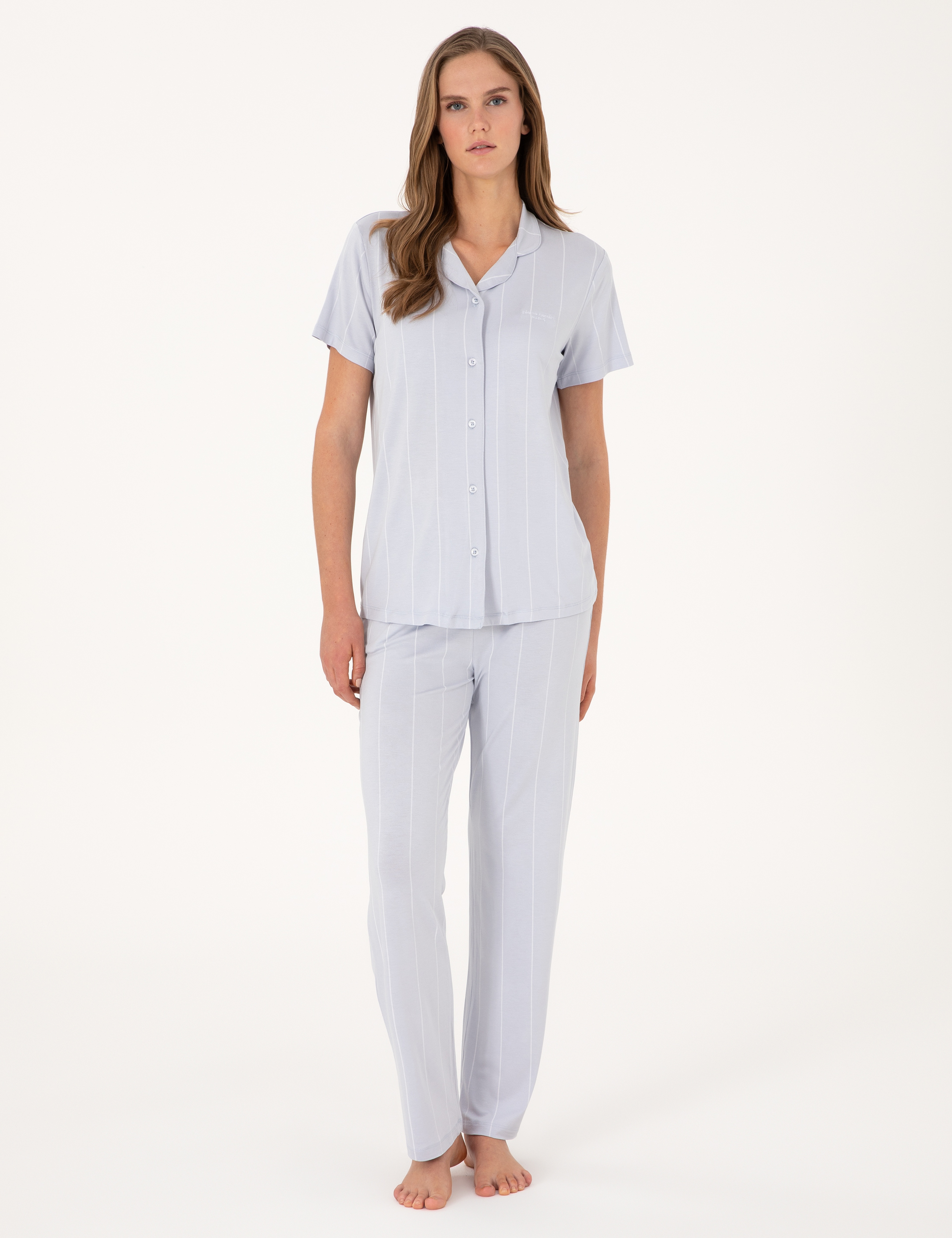 Mavi Kısakollu Gömlek Pijama Takımı - Image 4