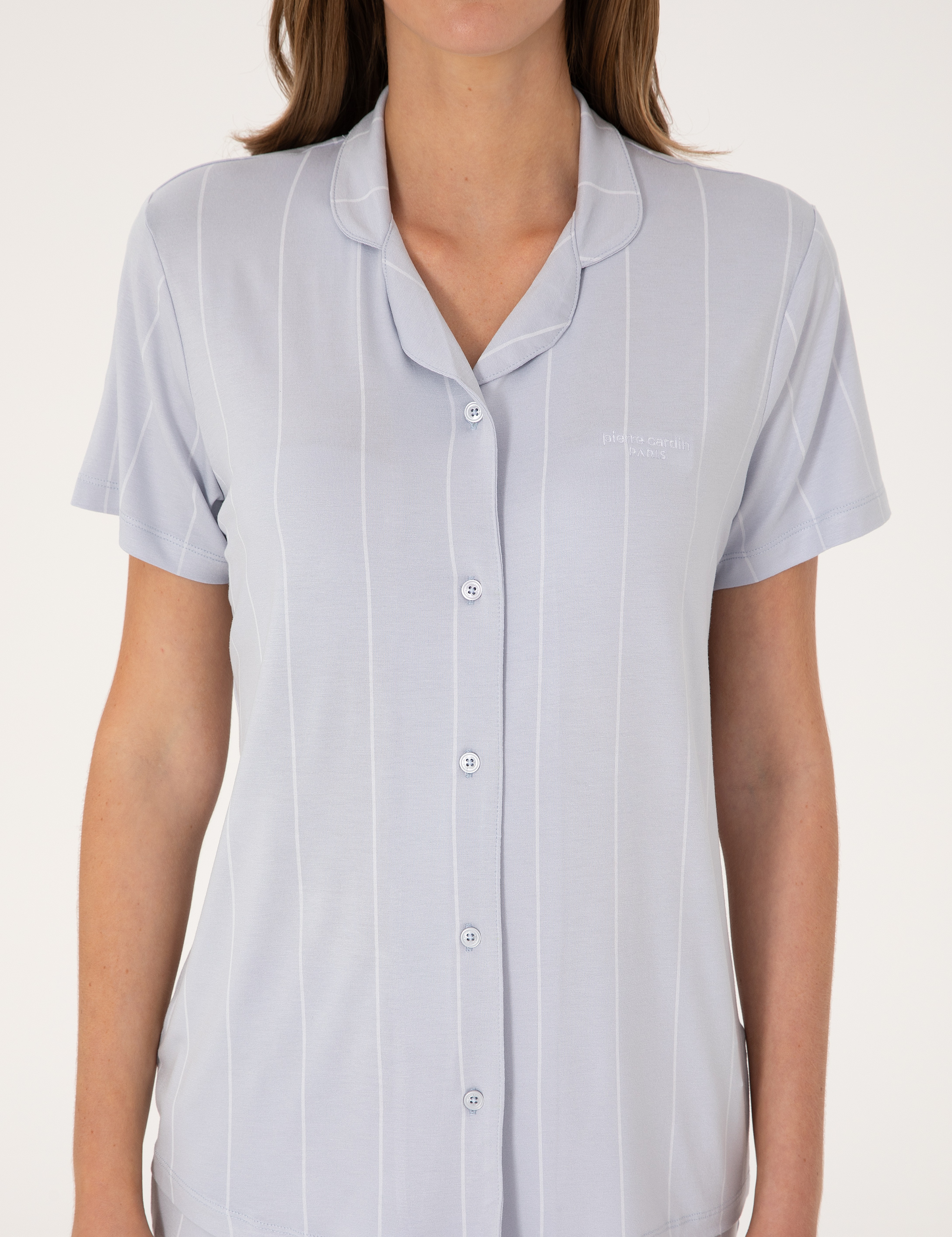 Mavi Kısakollu Gömlek Pijama Takımı - Image 6