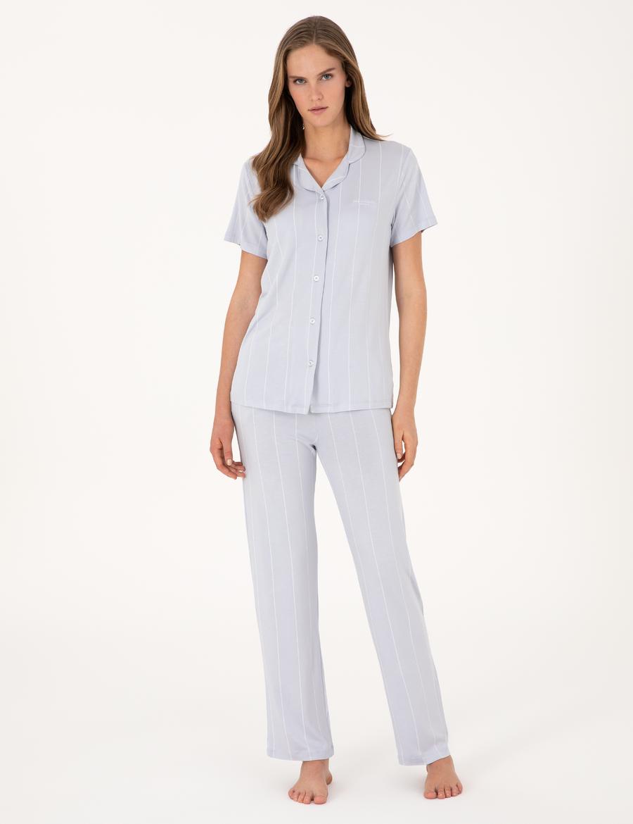 Mavi Kısakollu Gömlek Pijama Takımı