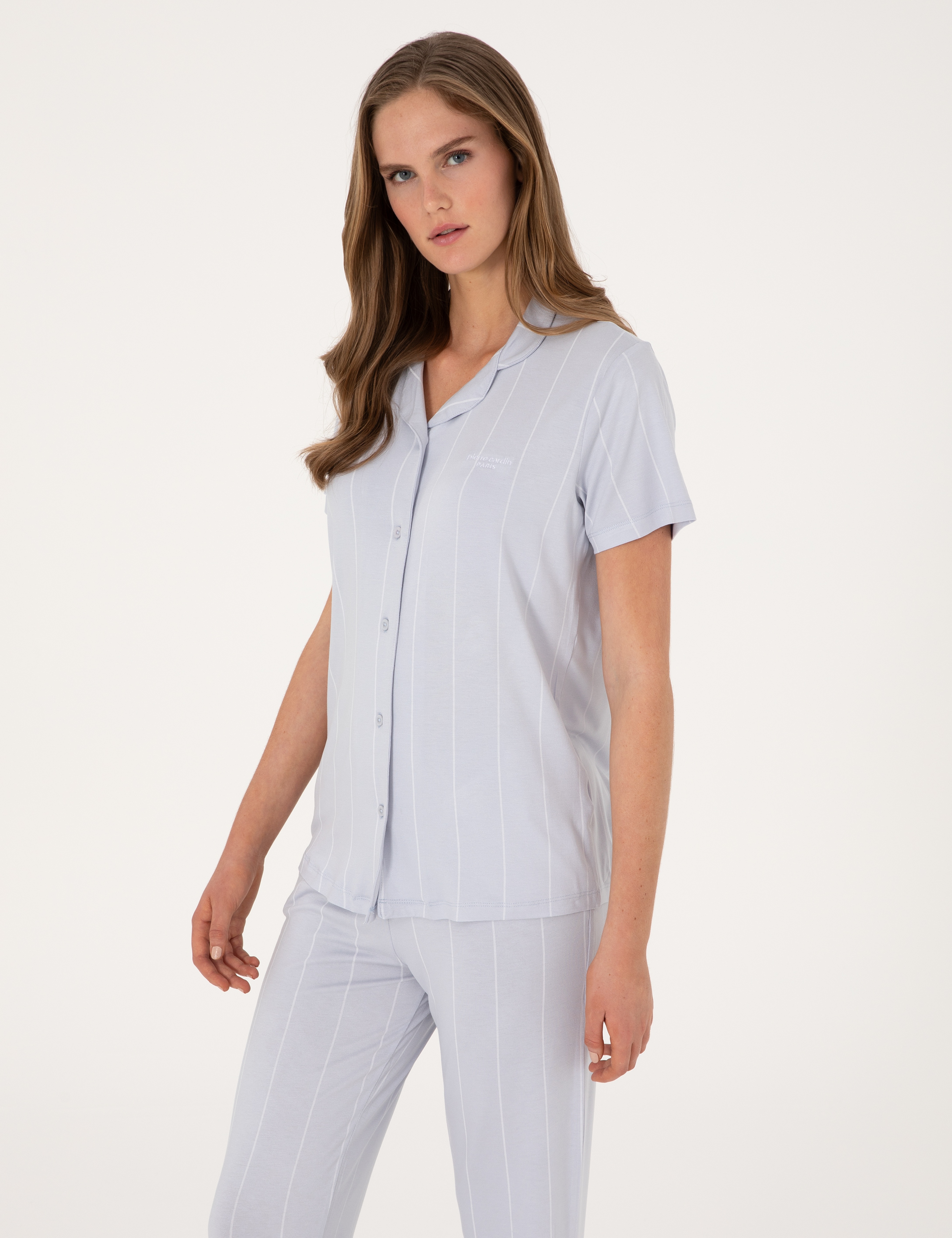 Mavi Kısakollu Gömlek Pijama Takımı - Image 3